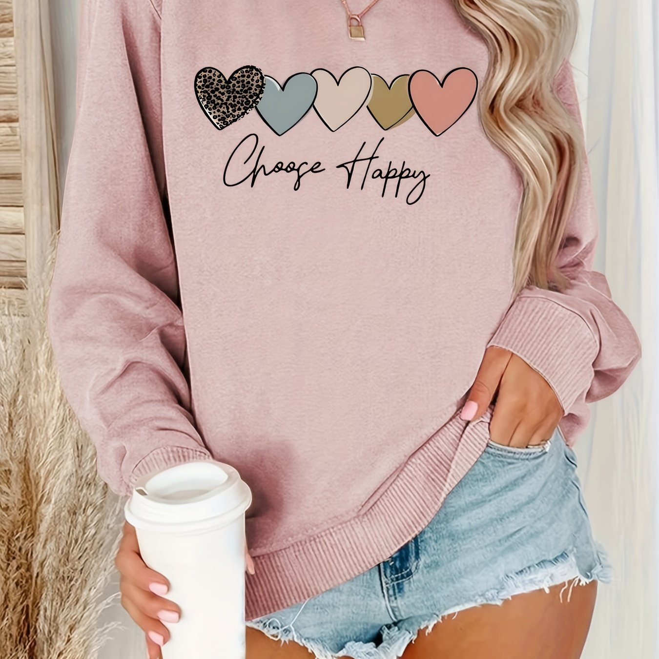 TEMU Sweat-shirt à imprimé de lettres, sweat-shirt décontracté à col rond pour et , vêtements pour femmes