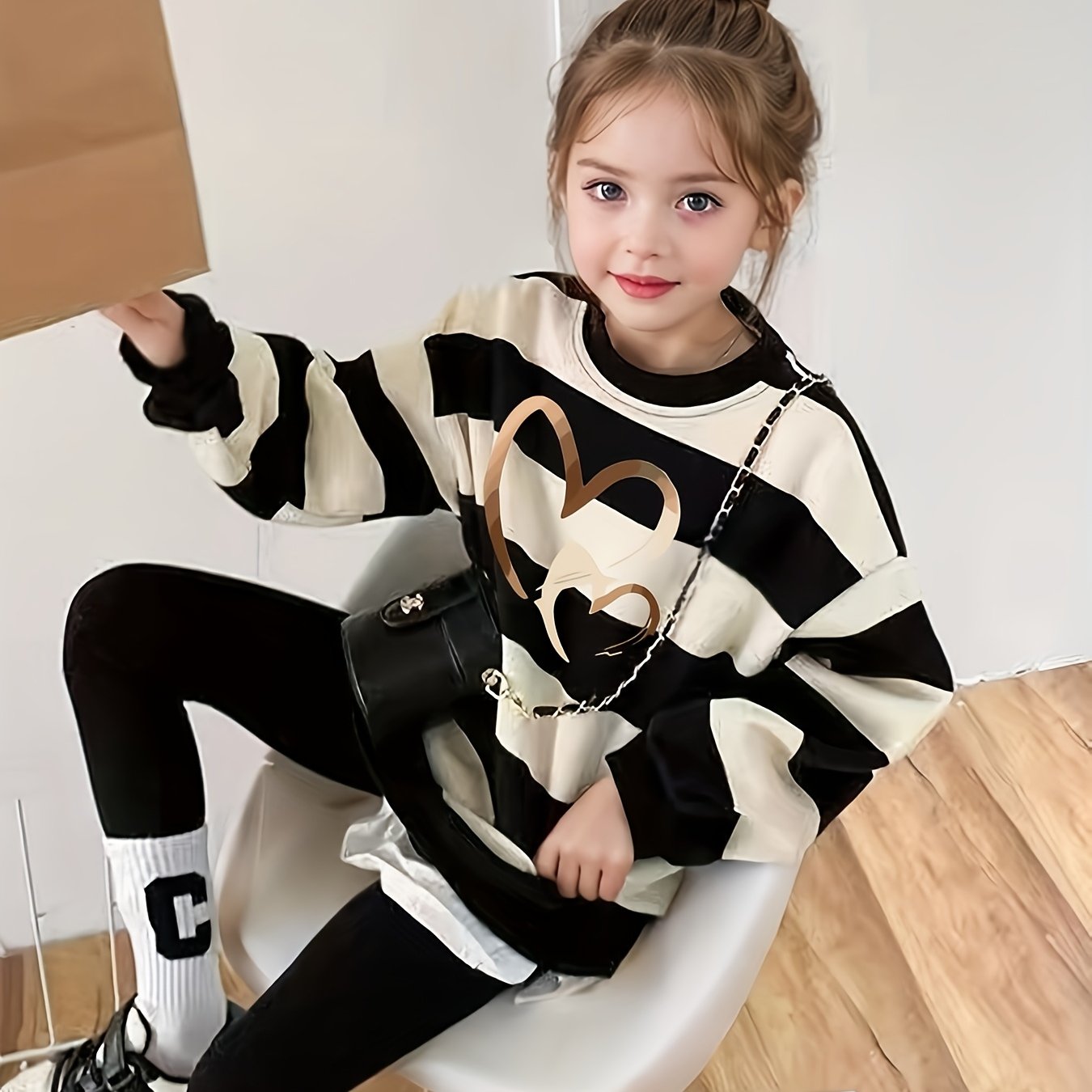 Clothing Girls' Fashion Sweatshirt Spring Autumn Striped Loose Casual Comfortable Short ' Autumn Outfit