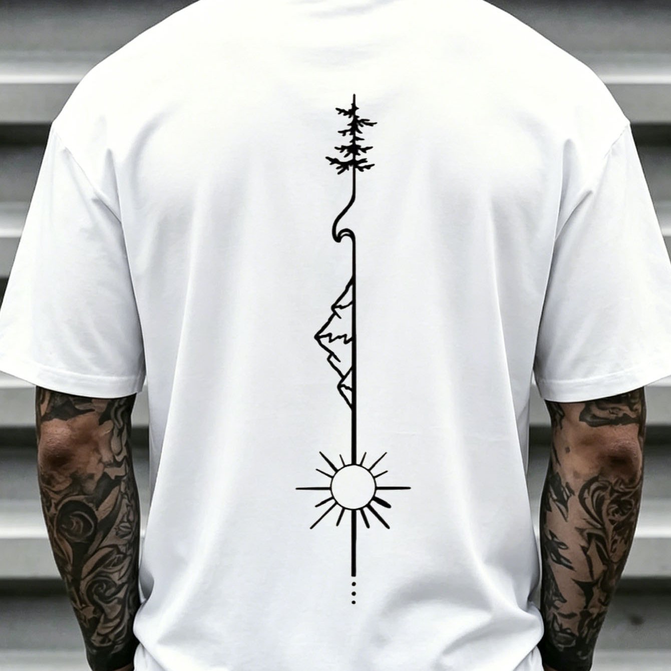 Men's Oversized T-shirt Summer Vertical Art Print Drop Shoulder Loose Casual Top