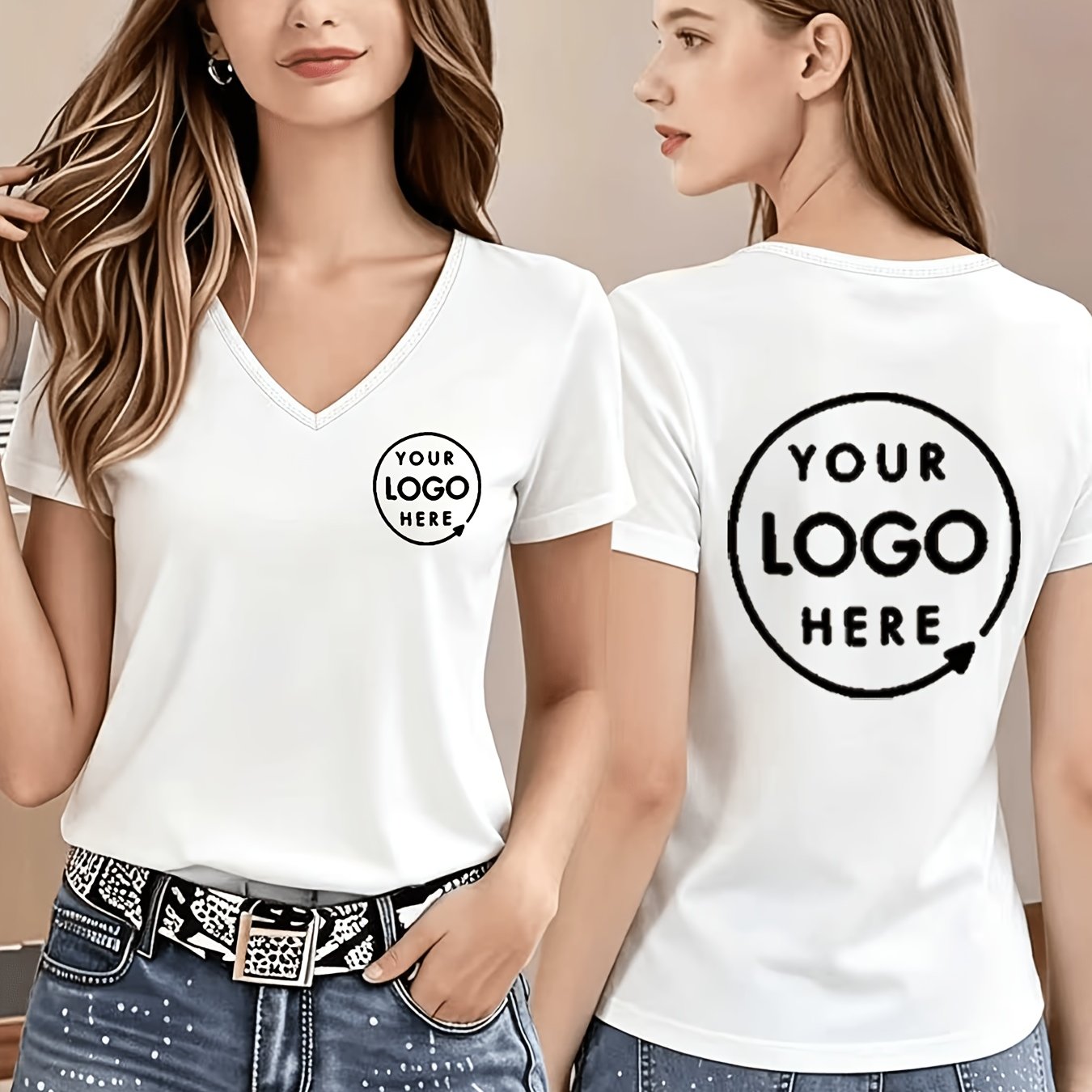 TEMU Camiseta de manga corta con cuello en V para mujer, , y versátil, estampado personalizado para uso diario