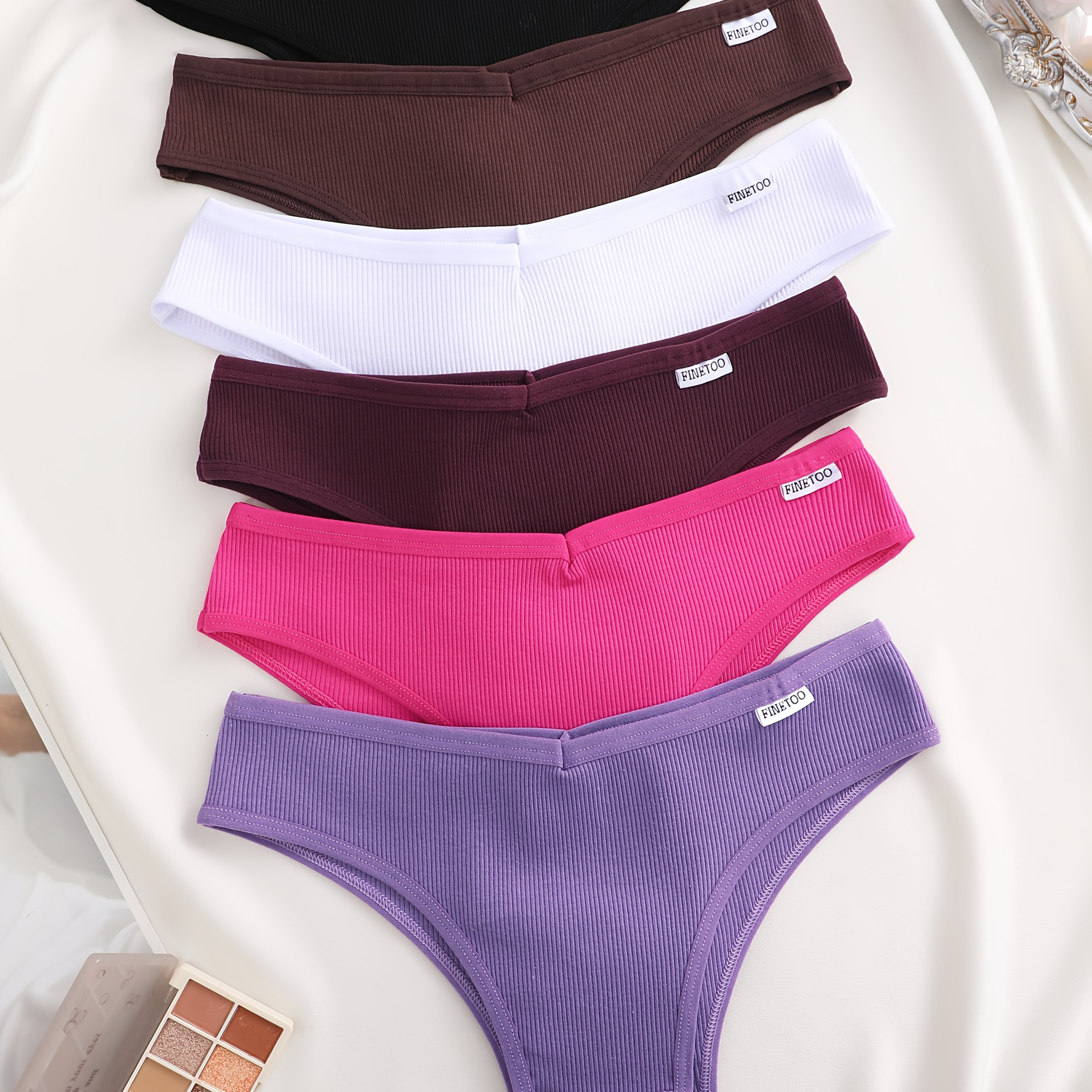 Spring/summer Style, 6pcs Set, Ribbed Texture, Letter Label, Comfortable Breathable Stretch, Women's Underwear Set For Spring/summer, Daily, Vacation, Party, Dating