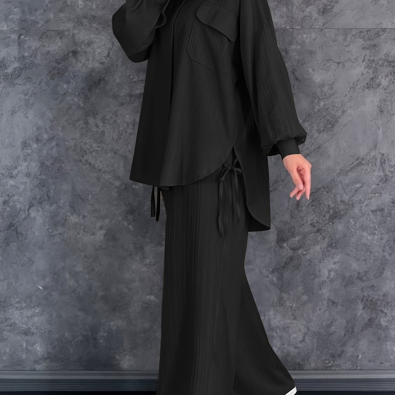 Image of Autumn New Casual Comfortable Versatile Street Style Long Sleeve Shirt With Lapel And Matching Long Pants 2pcs Set For Women, Waist Belt Not Included