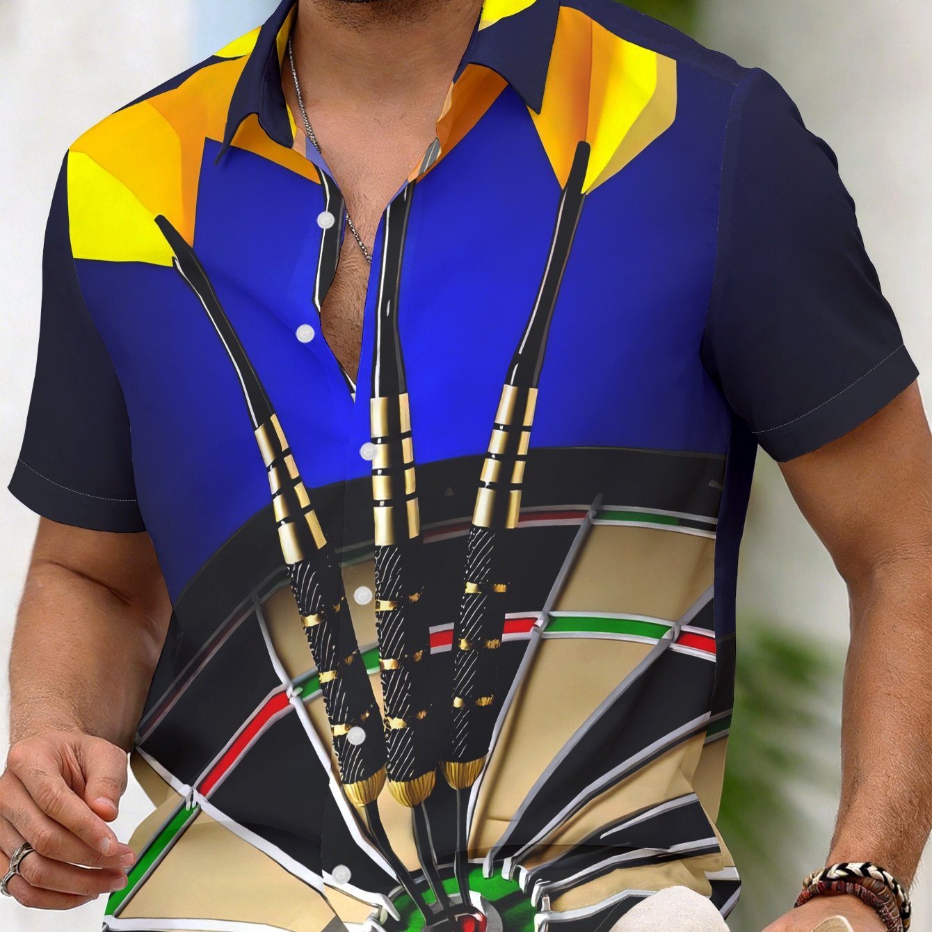 TEMU Men's Casual Short-sleeve Shirt With Creative Dartboard Print, Versatile For Daily Summer Wear