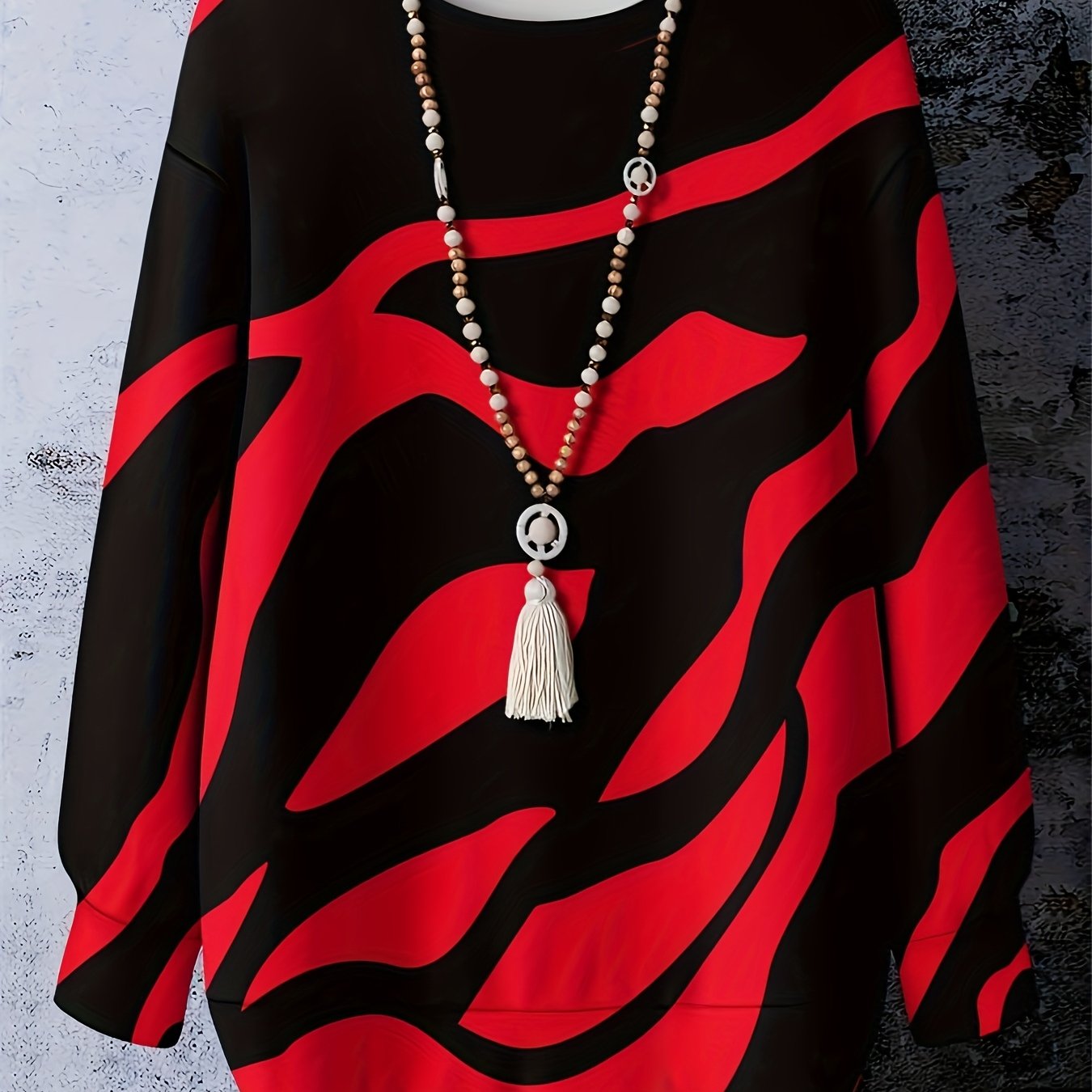 Plus Size, Plus Size Women's Fashion Casual Minimalist Color Block Pattern Print Crew Neck Long Sleeve Sweatshirt - Accessories Not Included