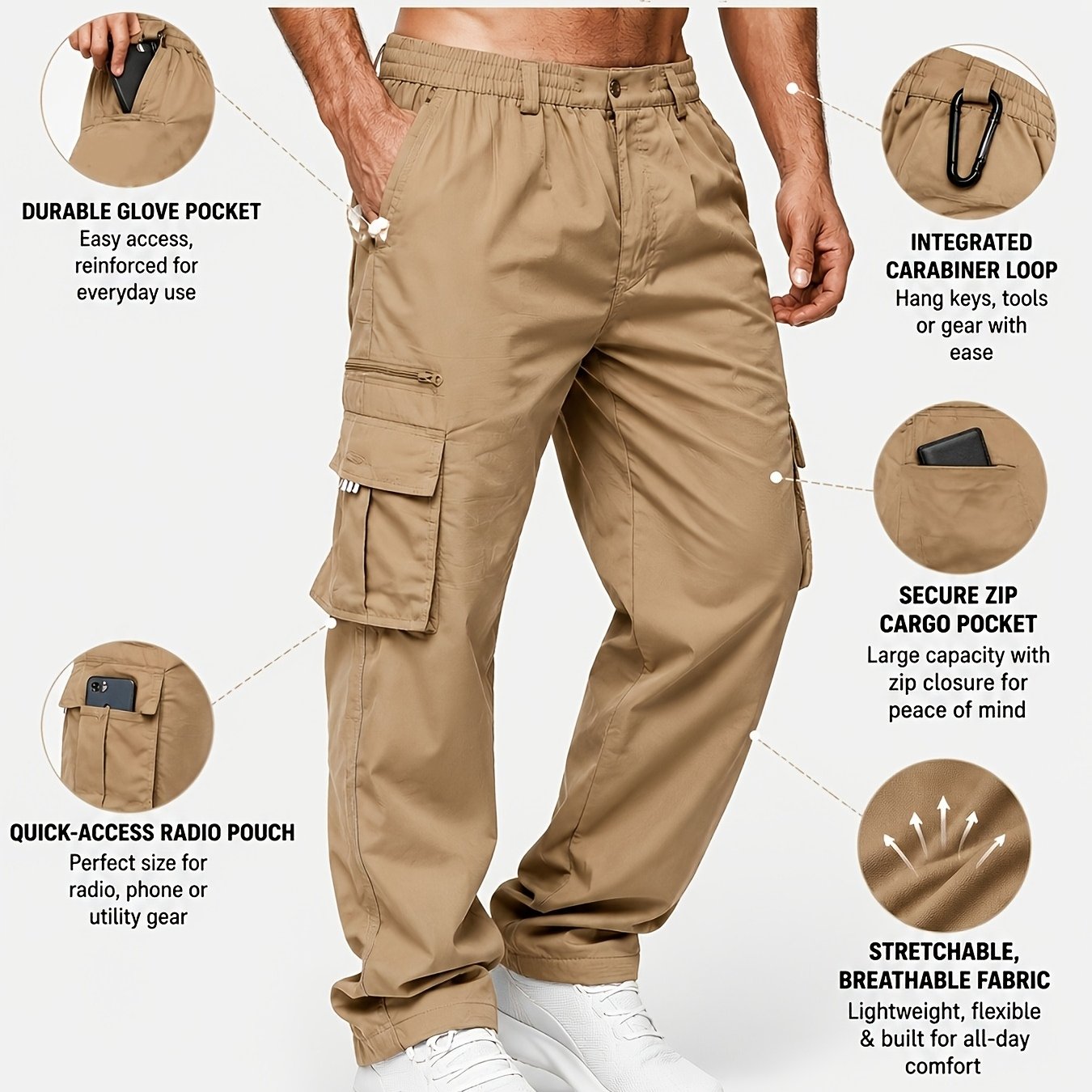 TEMU Men's Oversized Multi-pocket Commuting Casual Work Trousers And Outdoor Work Pants, Plus Size