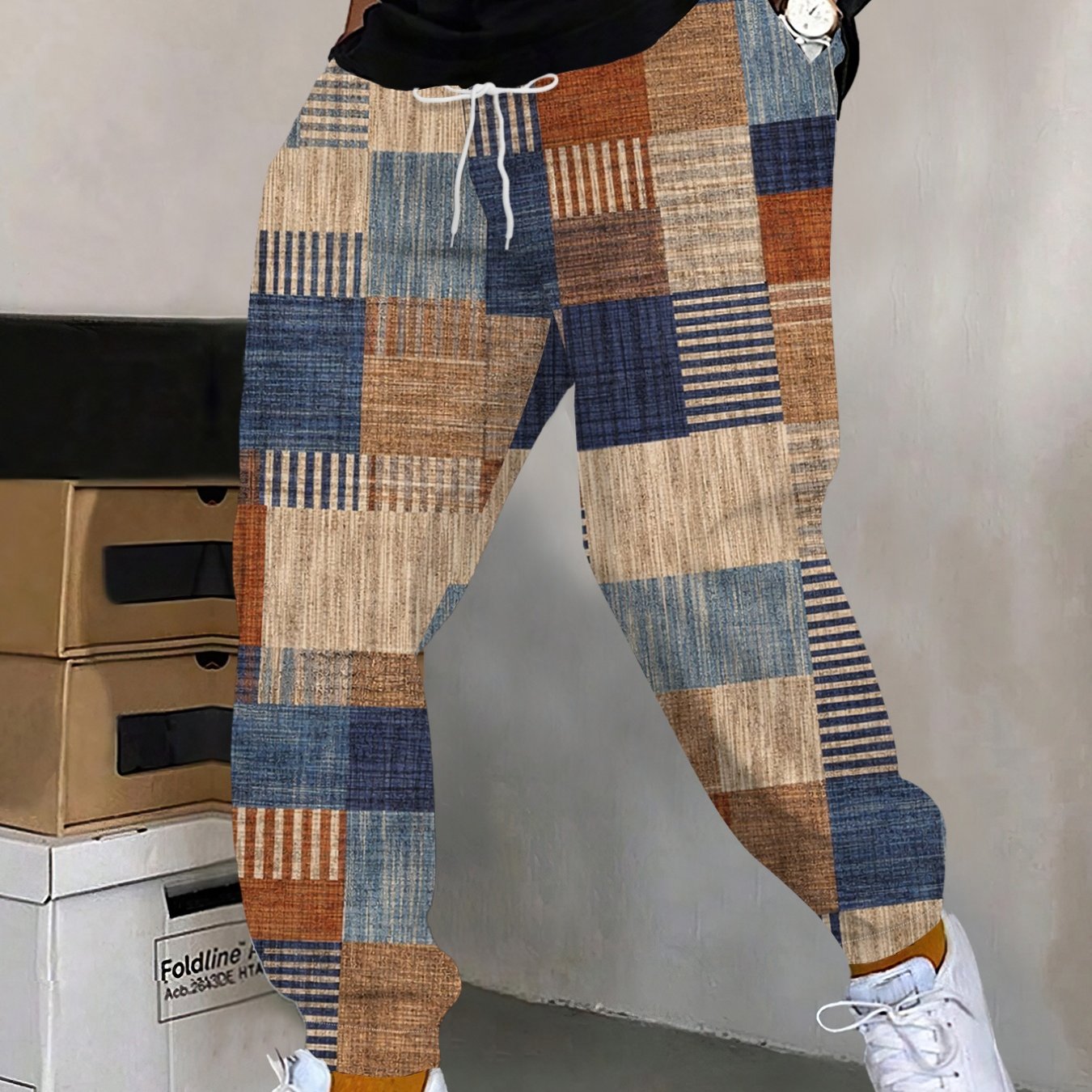 TEMU Casual Sports Trousers For Men Featuring Trendy Plaid Design, Loose Fit, And Versatile Style