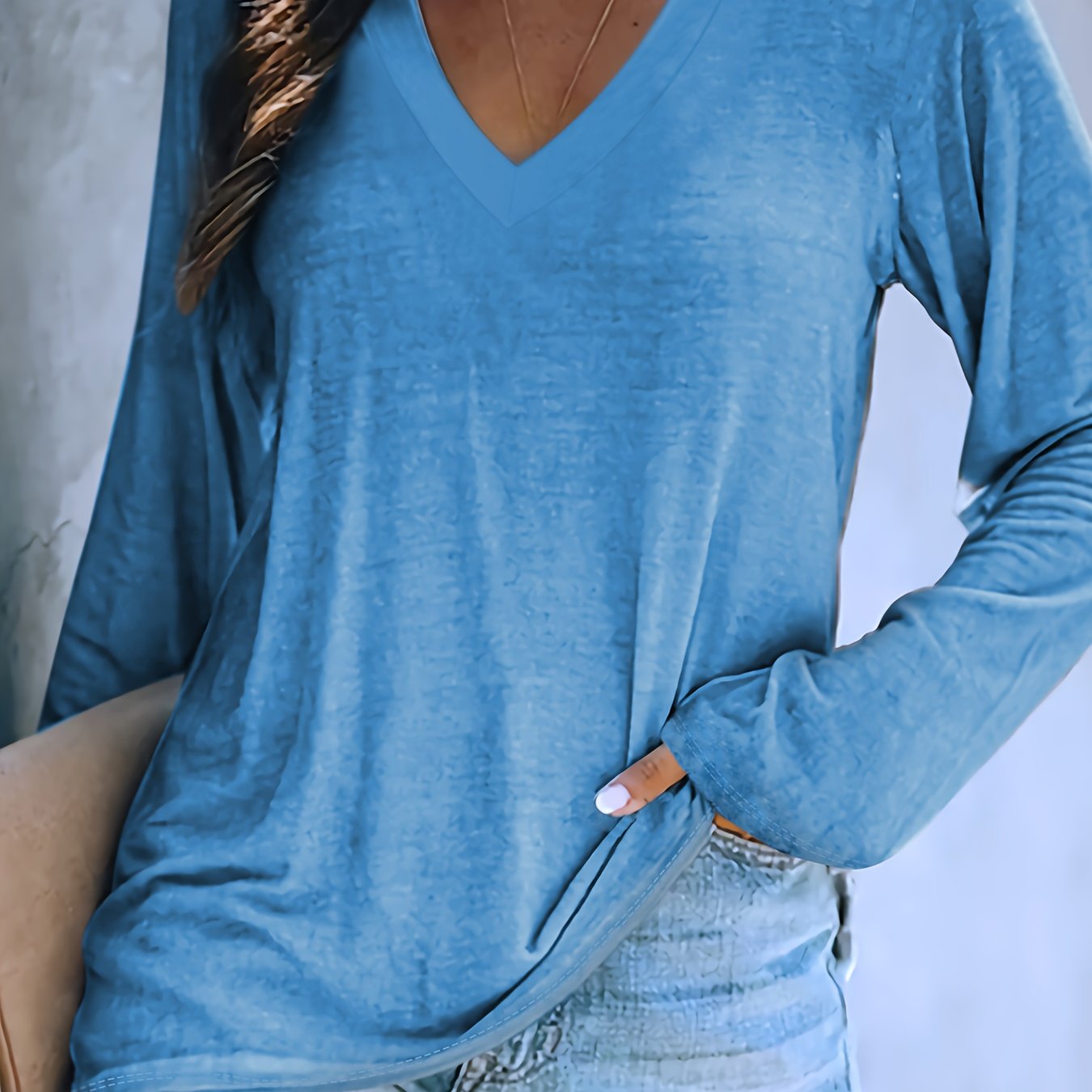 Light blue v neck t hot sale shirt women's