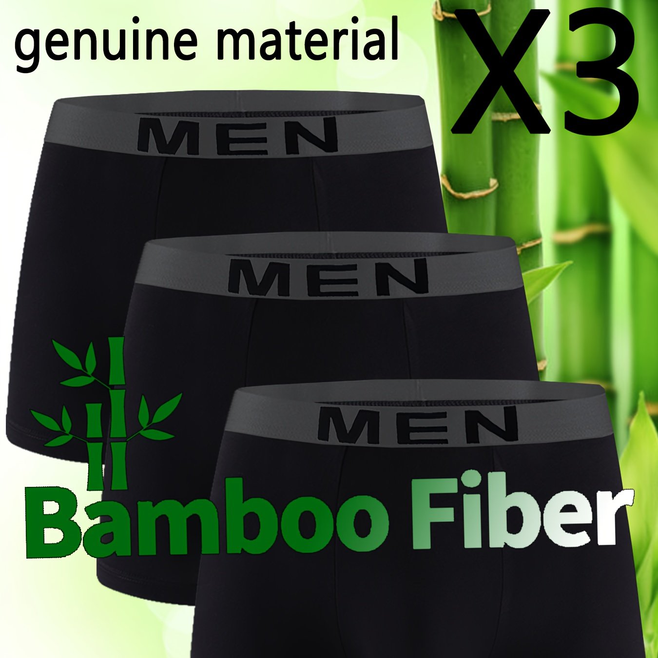 E-shop 3er-Pack Herrenunterwäsche aus echten 95 % Bambusfasern mit „for Man“-Schriftzug-Bund-Design, aus authentischem Material, weich, bequem,