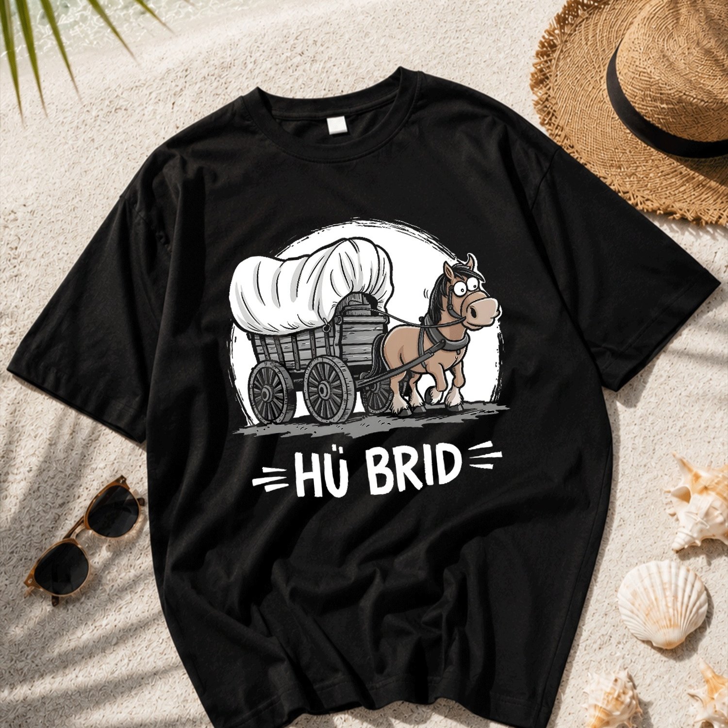 Image of Funny Car Hybrid Funny Horse T-shirt Black Y2k Oversized Unisex T-shirt For Men Women Streetwear For Beach Photography& Holiday