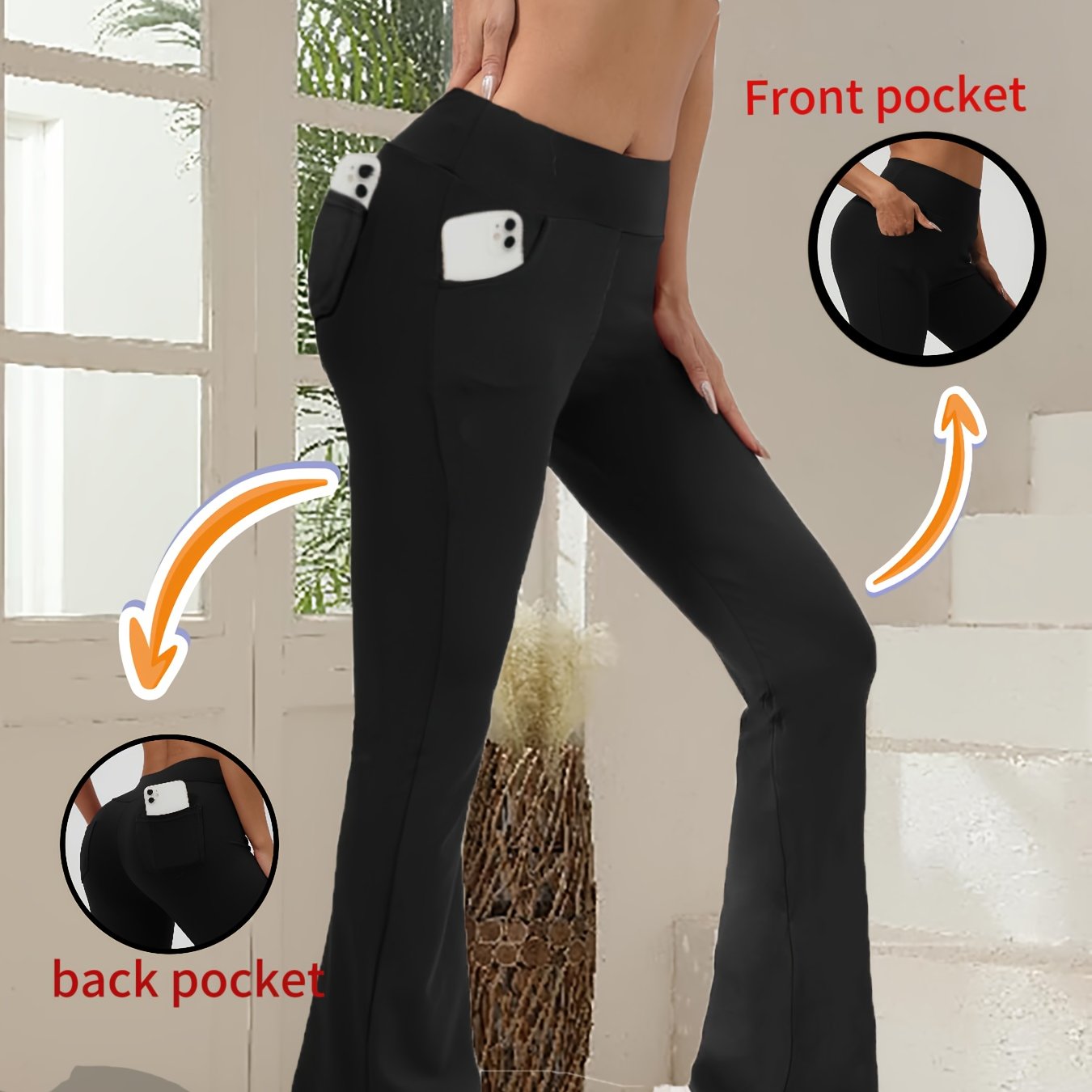 1pc Black 2-pocket Tummy Control Wide-leg Pants, High-waist Lifting Warm Comfortable Fitness Yoga Tennis Skirt For