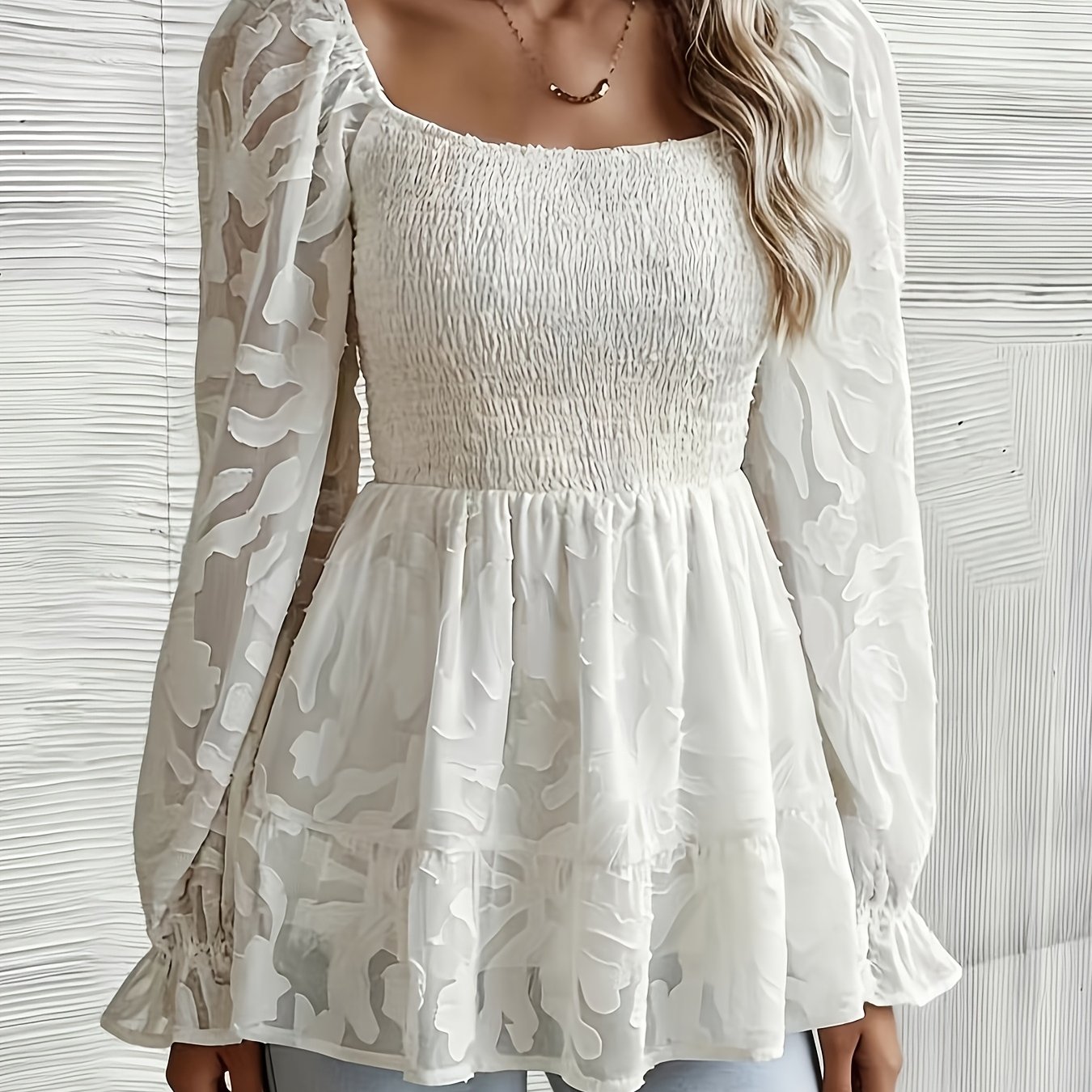 Elegant Jacquard Valentine's Flared Sleeve Blouse