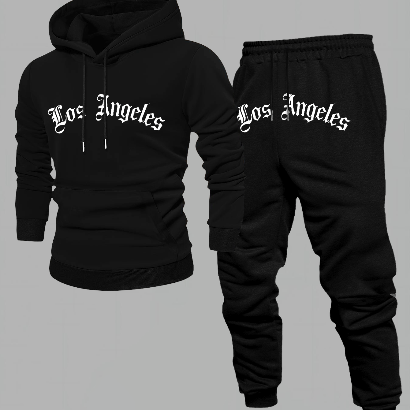 TEMU Men's Hoodie And Casual Long Pants Set With Los Angeles Print
