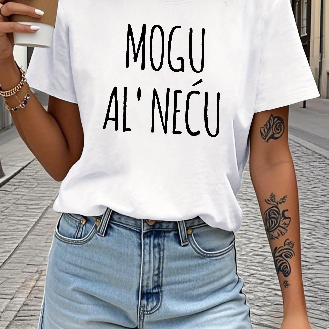 E-shop Mogu Al Necu Damen-Freizeit-T-Shirt mit kroatischem aufmüpfigem Zitat-Aufdruck, kurzärmelig, Rundhals, für Frühling - Sommer, Alltags-Styling,