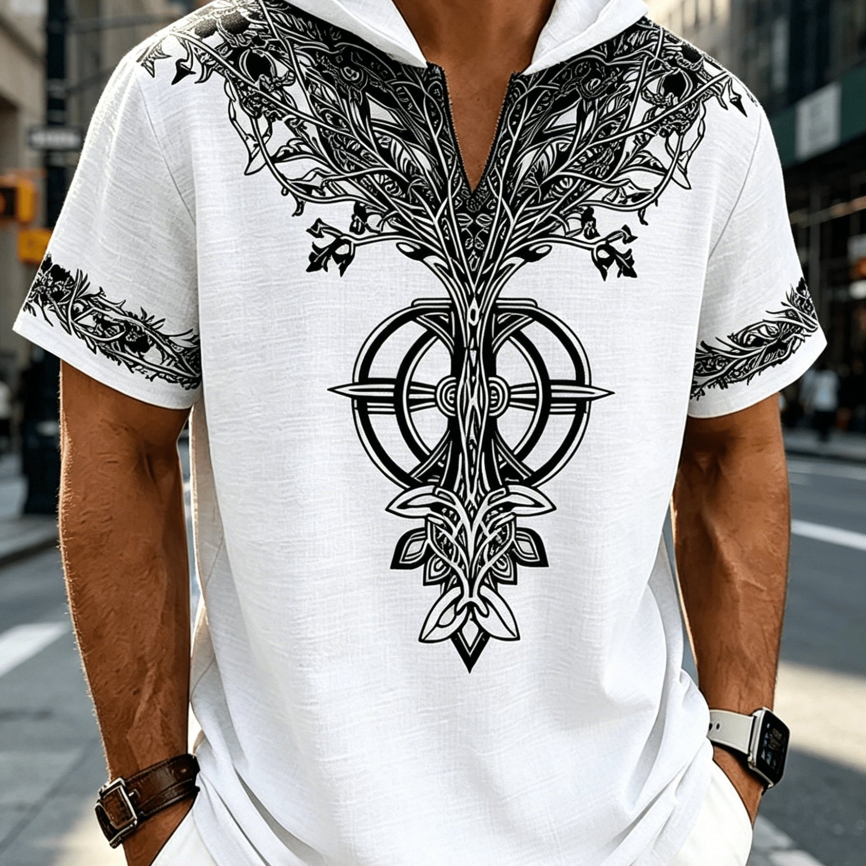 TEMU 2026 's Loose Casual Short Sleeve Hooded Top V-neck Decor Versatile Suitable For Daily Outing Travel Vacation Beach Wear Weekend Outing Date