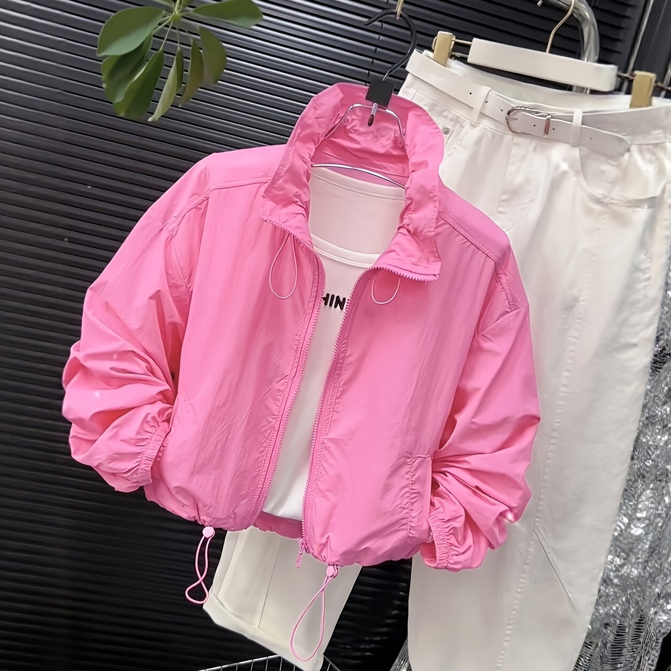 TEMU European Style -reducing Sunscreen Cover-up Women's 2026 Summer New Lightweight Breathable Drawstring Collar Versatile Loose Short Jacket