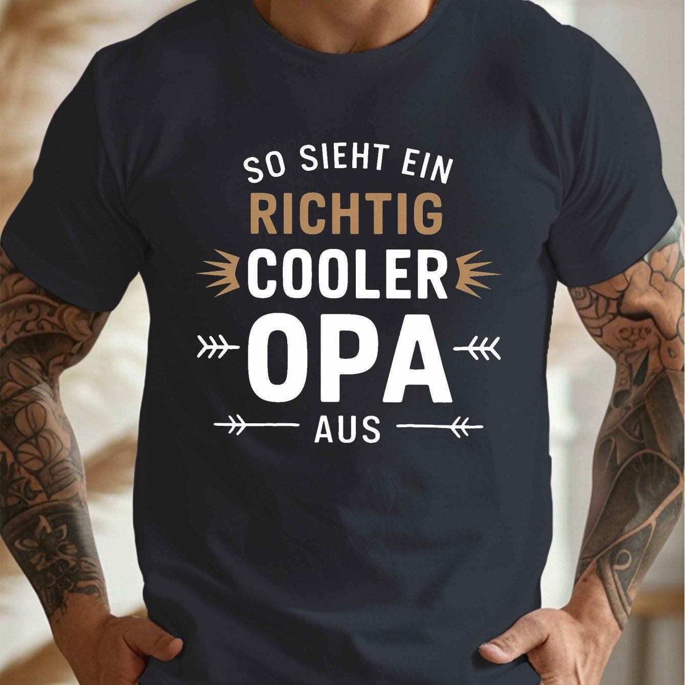 Image of Opa Print, Men's Round Crew Neck Short Sleeve Tee, Casual T-shirtcasual Comfy Lightweight Top For Summer