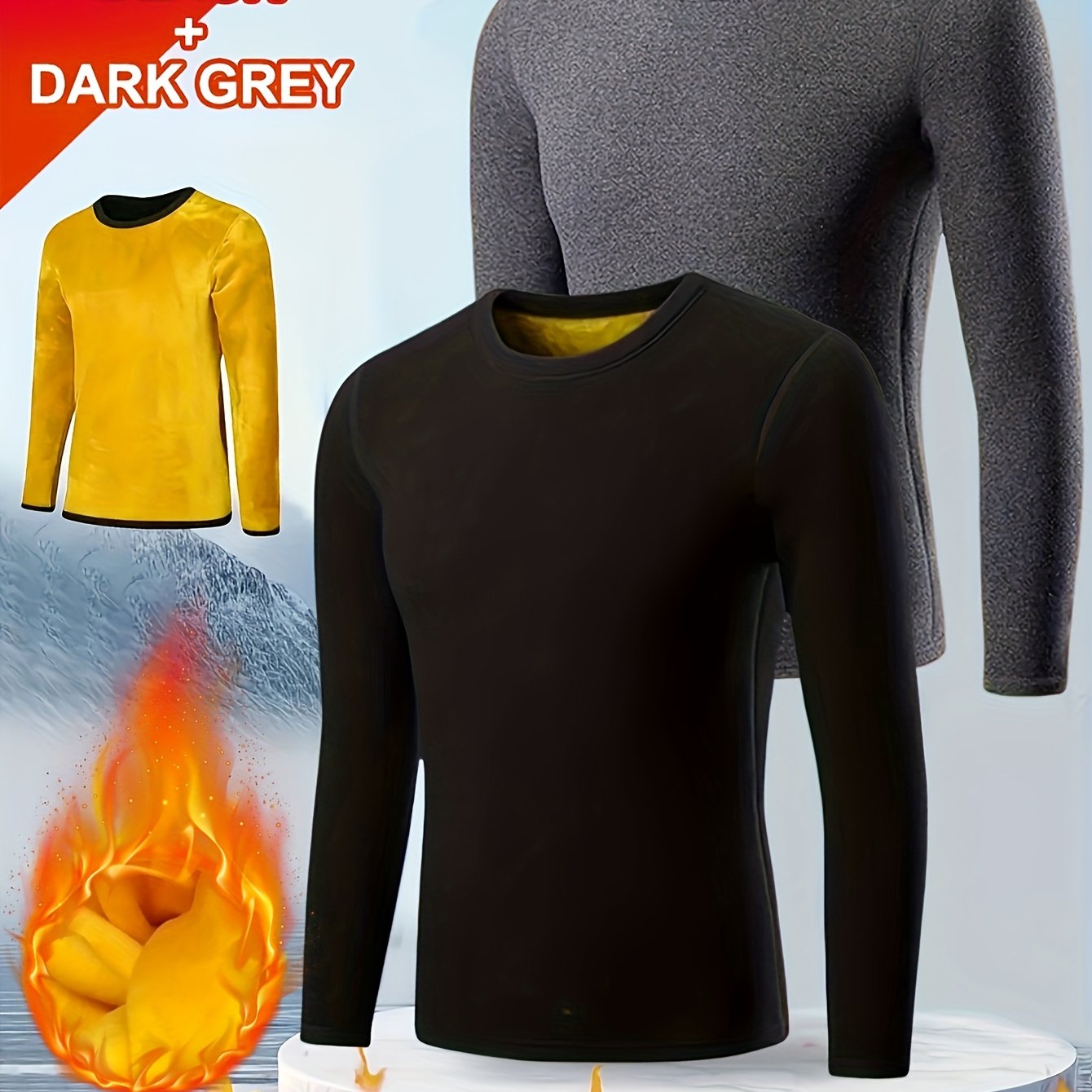 TEMU 2pcs Men's Autumn Winter Warm Top Set - Ultra-thick Fleece, Brushed And Thickened Indoor Outdoor Warm Comfortable Long Sleeve Top, Base Layer,