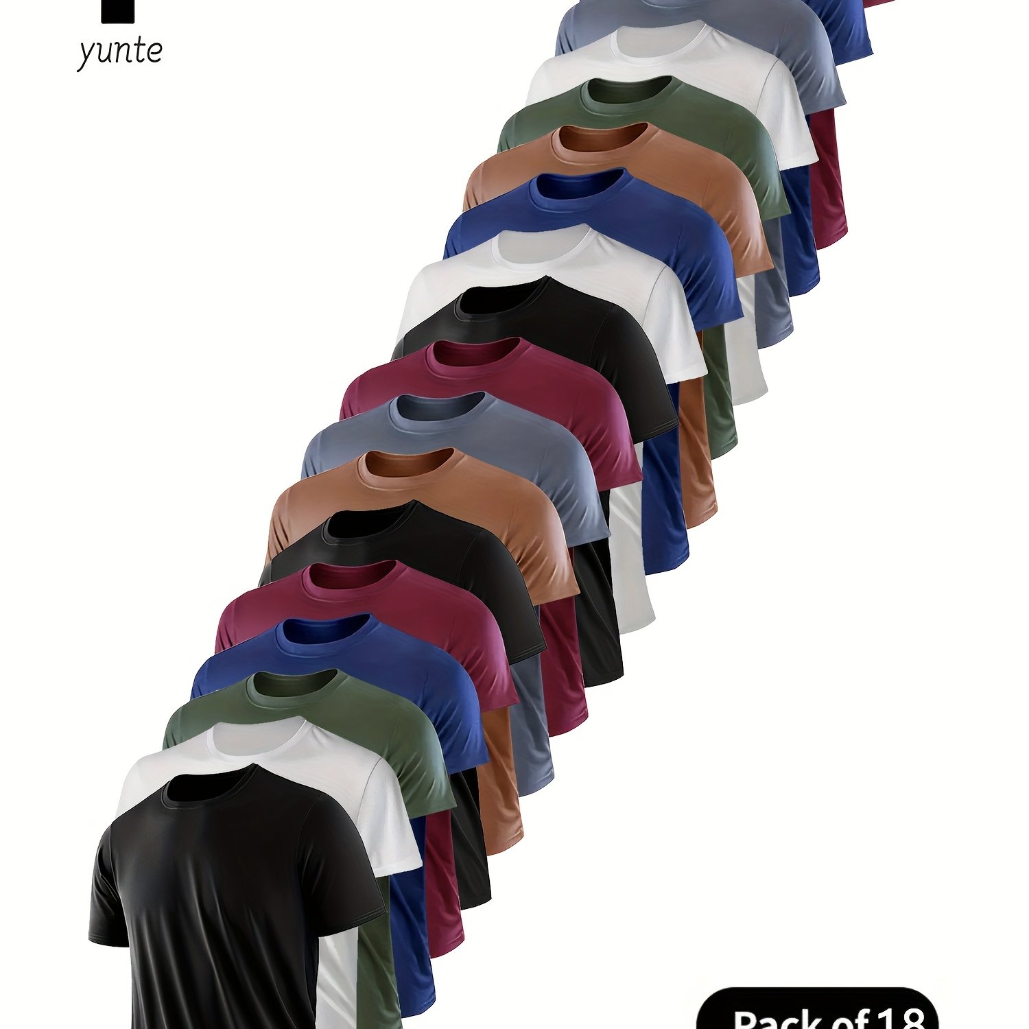 TEMU T-shirt pour homme à col ras du cou, 18 pièces, couleurs mélangées noir-blanc-vert armée-rouge tibétain-noir-carte--rouge-noir-blanc-carte