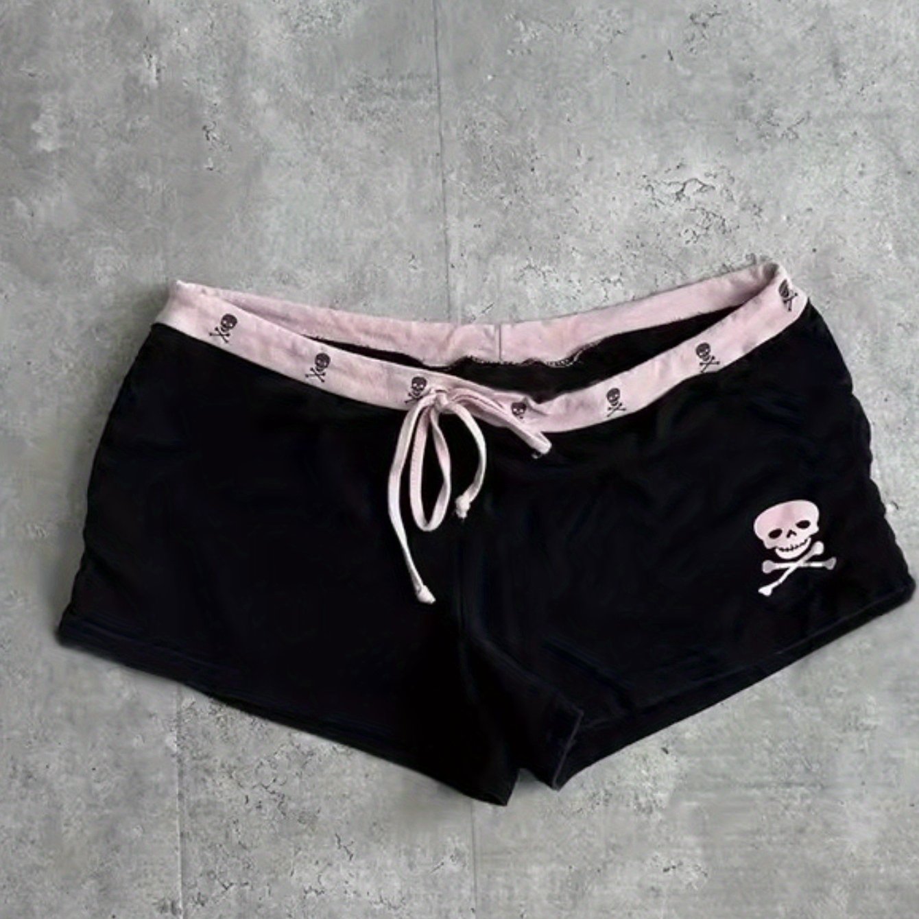 Image of Y2k Summer Casual Fashion Black Skull Print Comfortable Skinny Super Short Pants Women's Clothing