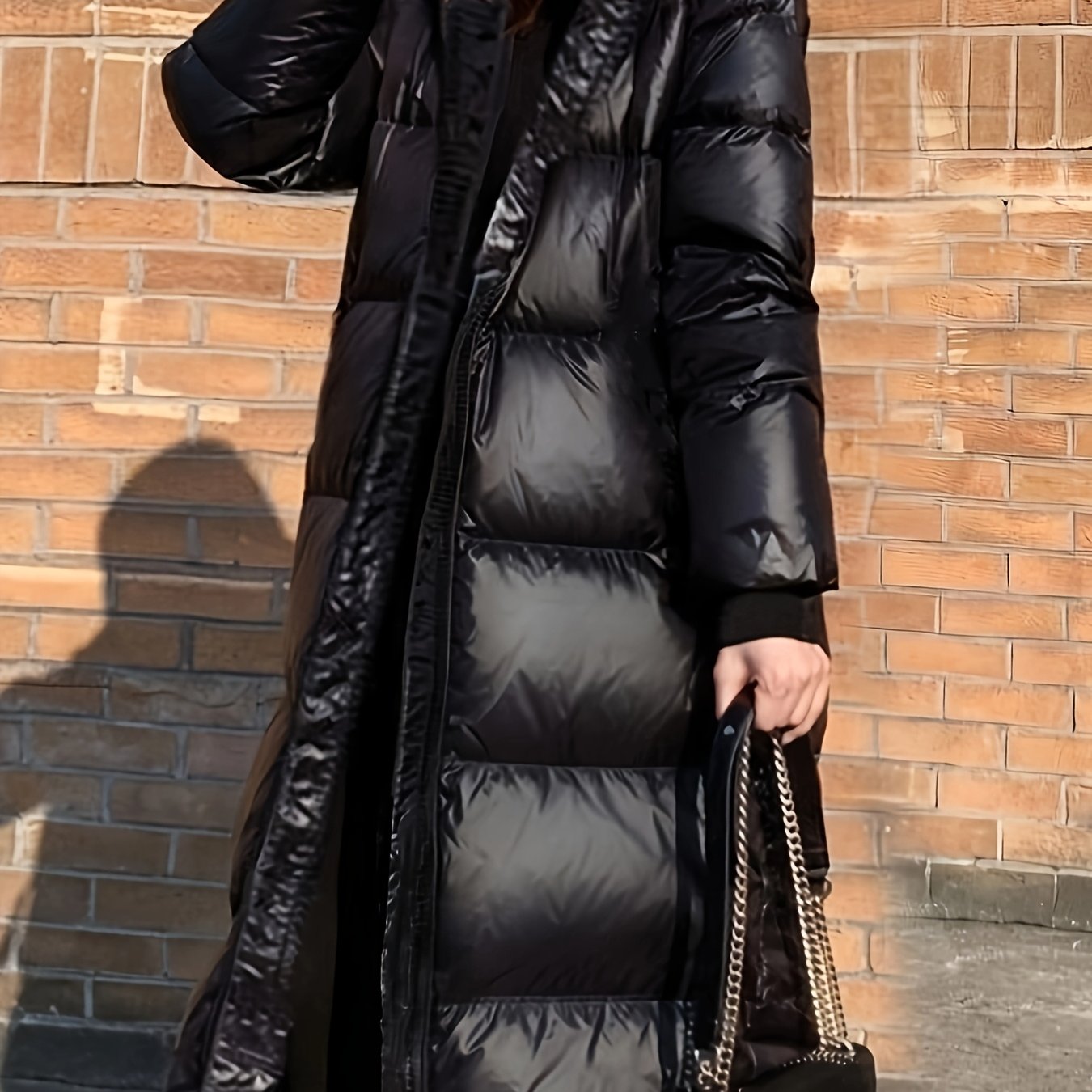 TEMU Thickened Long Winter New Hooded Coat Women's Slim Over-the-knee Jacket