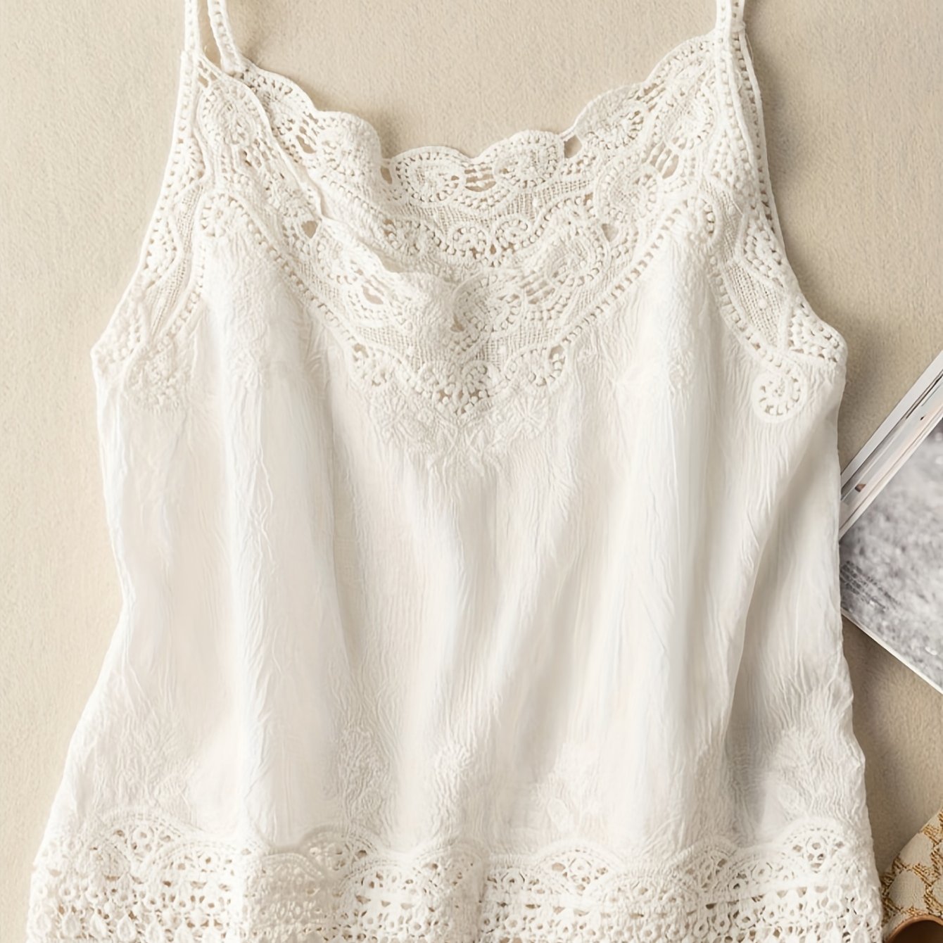Image of New Autumn And Winter Collection Features A Easy, Solid Color, Comfortable And Relaxed Camisole With Hollow Vintage Patterns And Elegant Embroidery, Perfect For Versatile Styling