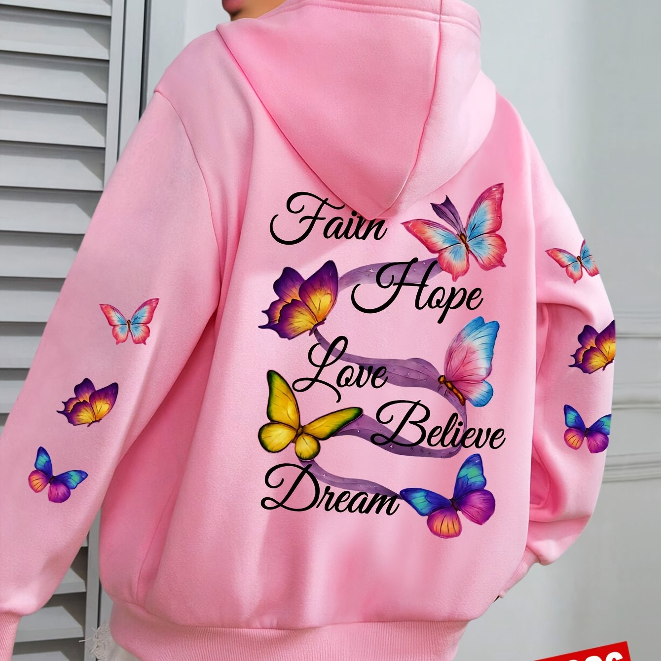 TEMU Women Colorful Butterflies Graphic Hooded Sweatshirt, Casual Fashion Jacket, Sports Shirt Top, 2026 New Daily Versatile Autumn And Winter Women