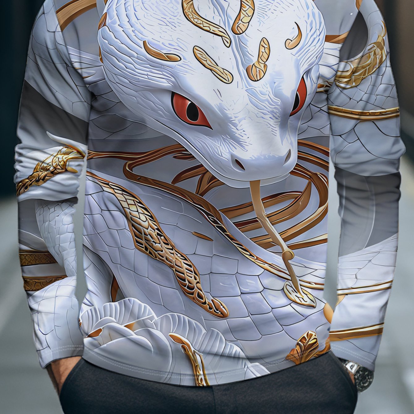 TEMU Camiseta de larga para hombre con estampado de tótem de de estilo chino, fibra de poliéster, transpirable, ajuste holgado, talla grande, capa