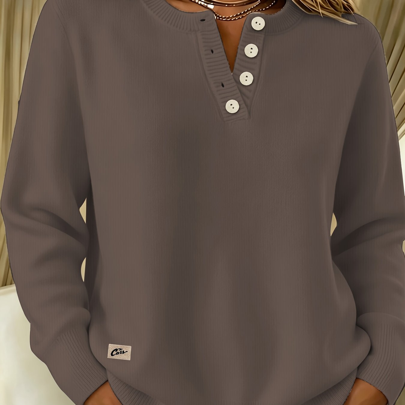 TEMU Nouveau pull tendance pour femme à demi-boutonnage, avec col rond, manches longues et un motif imprimé. Un pull élégant, , attrayant, et
