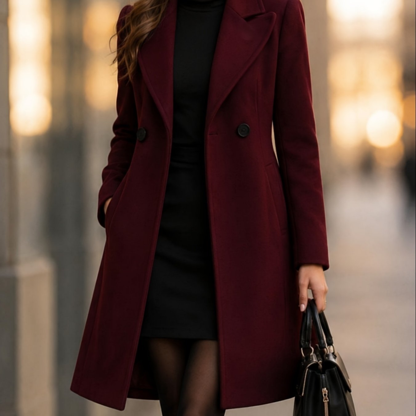 TEMU Women's Autumn/winter Suit-style Lapel Long-sleeve Double-breasted Overcoat Z270