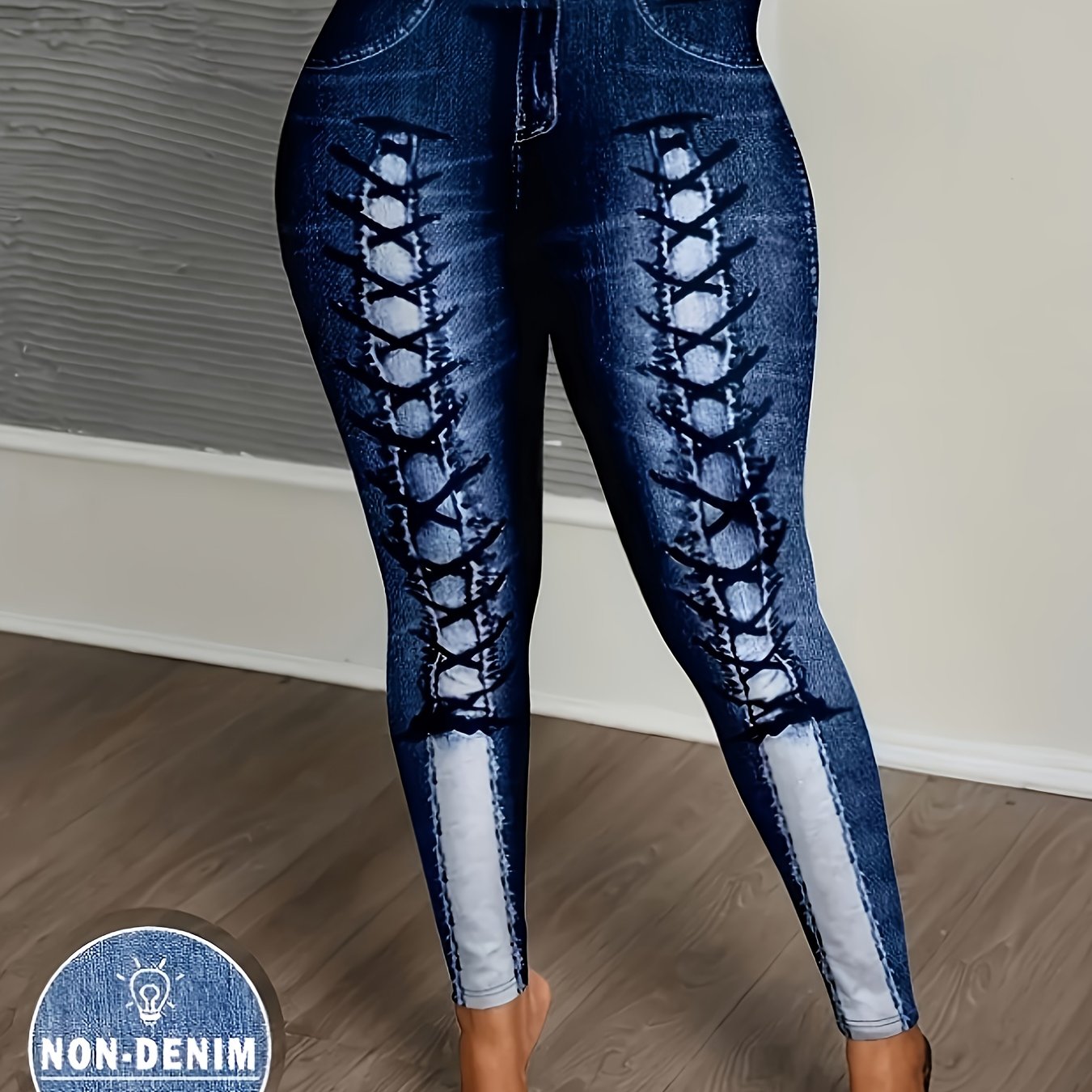 TEMU [printed Pants - Not Denim Fabric]plus Size - [printed Pants - Not Denim Fabric]plus Size - Chic Denim Print Skinny Leggings For Women -