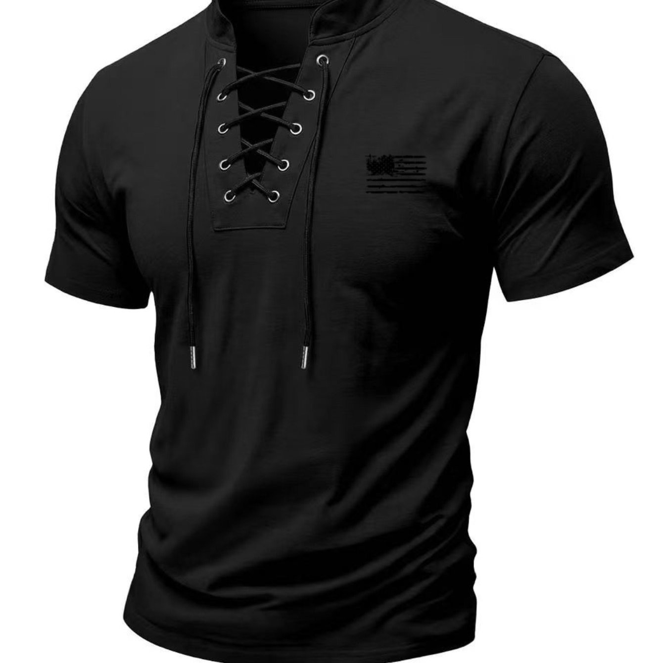 TEMU Niche Trendy Brand Style Men's Henley Neck T-shirt, French Literary Print , Elastic Breathable Fabric Farewell Heat, Non-bulky, Easy To Capture