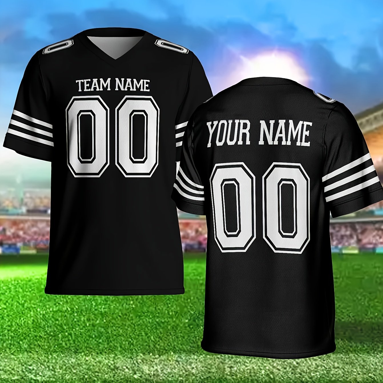 TEMU Custom Team Names And Numbered Soccer Jerseys - V-neck Short-sleeve Sports Shirts, Team Sports, Fans, Training, Running, And Casual Wear