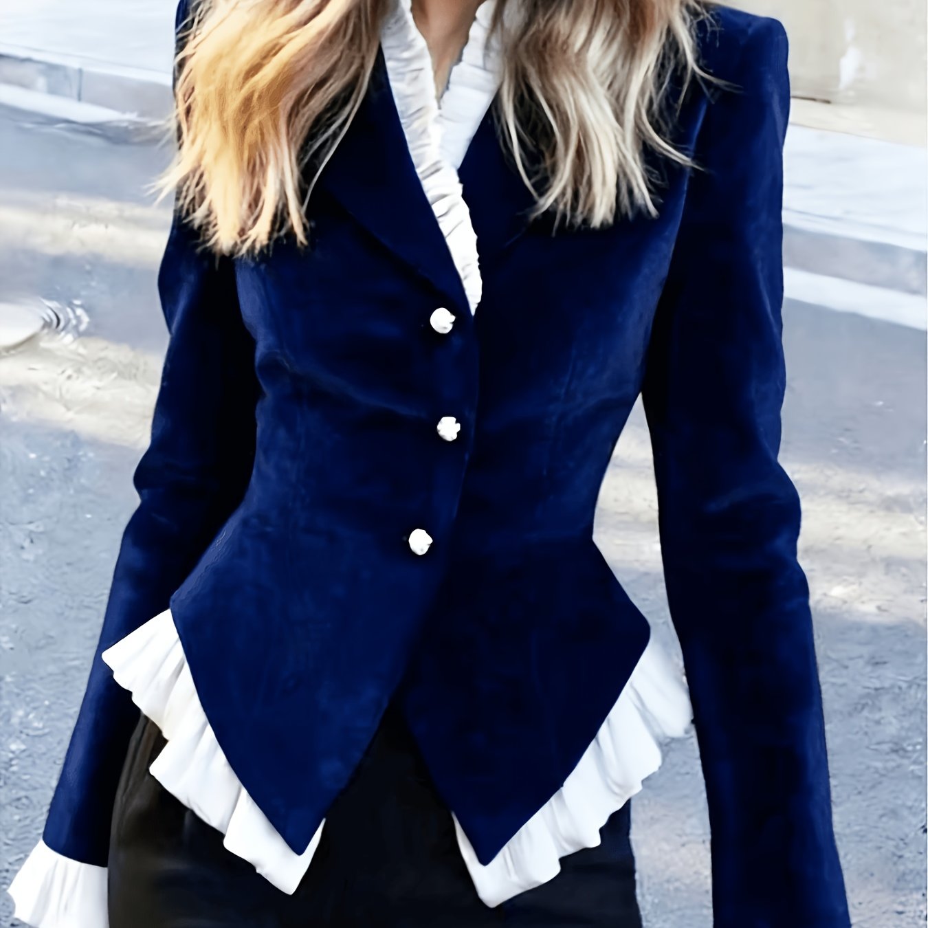 TEMU Lace And Velvet Jacket, Waist-cinching For A Fit, With Flounce Sleeves, Suitable For Daily Commuting