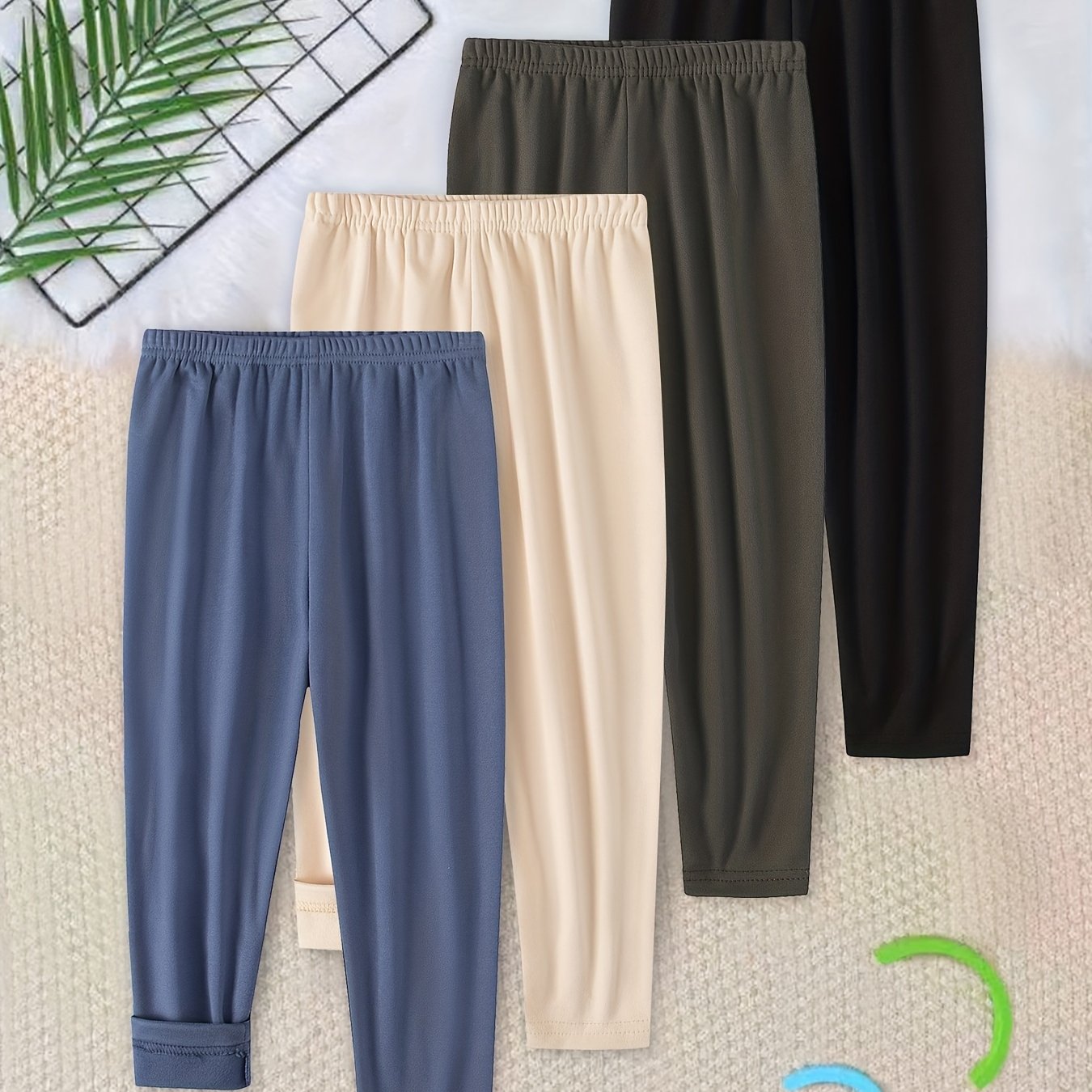 TEMU 4pcs Set Of Boys' Warm Pants, Autumn Winter Young Boys Warm Underpants Trousers Solid Color High-stretch Long Pants Jute Boys Can Wear Brother