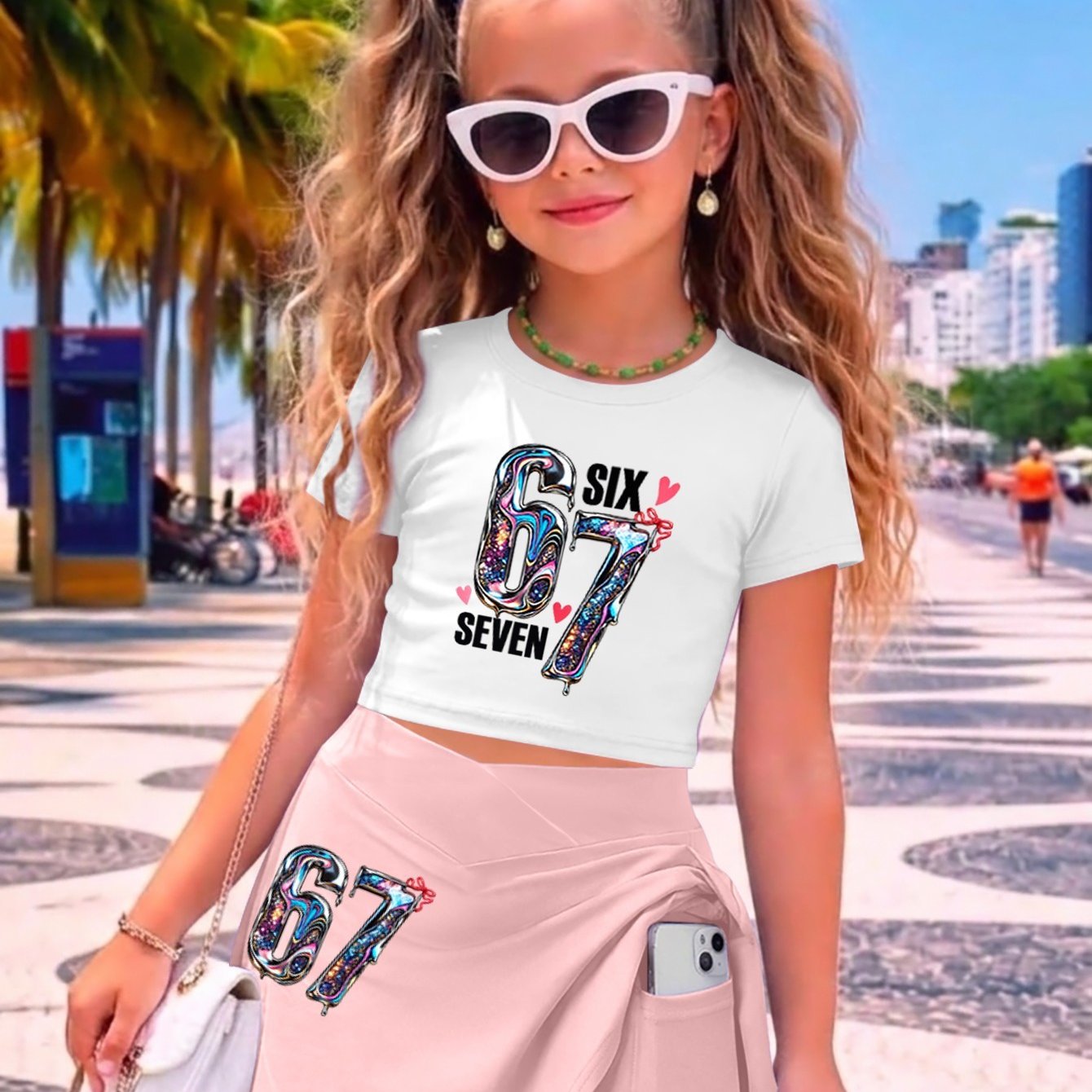 Image of Girls' Sporty Outfit Set - 2-piece Stretchy T-shirt And Skort Set, , Slim-fit Cropped T-shirt. Skort Features And Of Soft, Stretchy Fabric. Yoga-style And Athletic Ballet- With Built-in Shorts