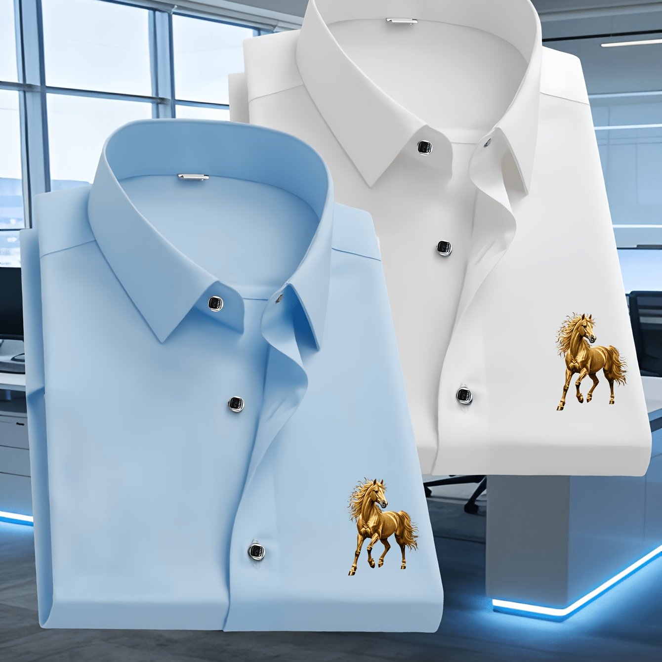 TEMU 2pcs Set Of Men's High-end Long-sleeve Shirts, Stylish Printed Shirts, Suitable For Formal Business And Office Wear, With A Fashionable And