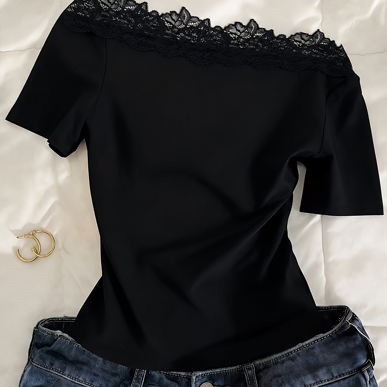 TEMU Women's Lace Slim- T-shirt