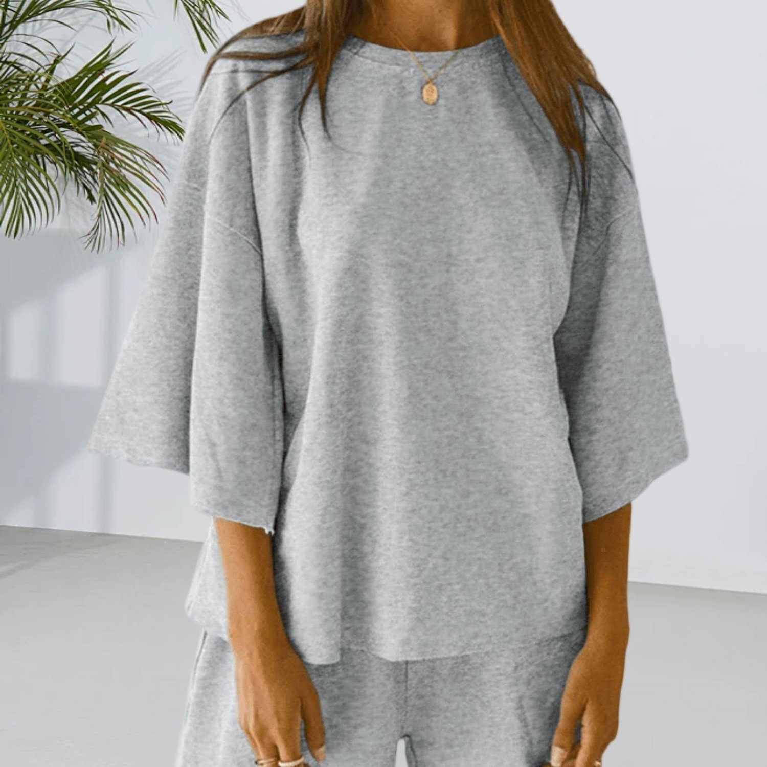 3/ 4 Sleeve Oversized Pajama Set - Cloud-like Stretch Modal Jersey With Elastic Waist Shorts For Multi-occasion