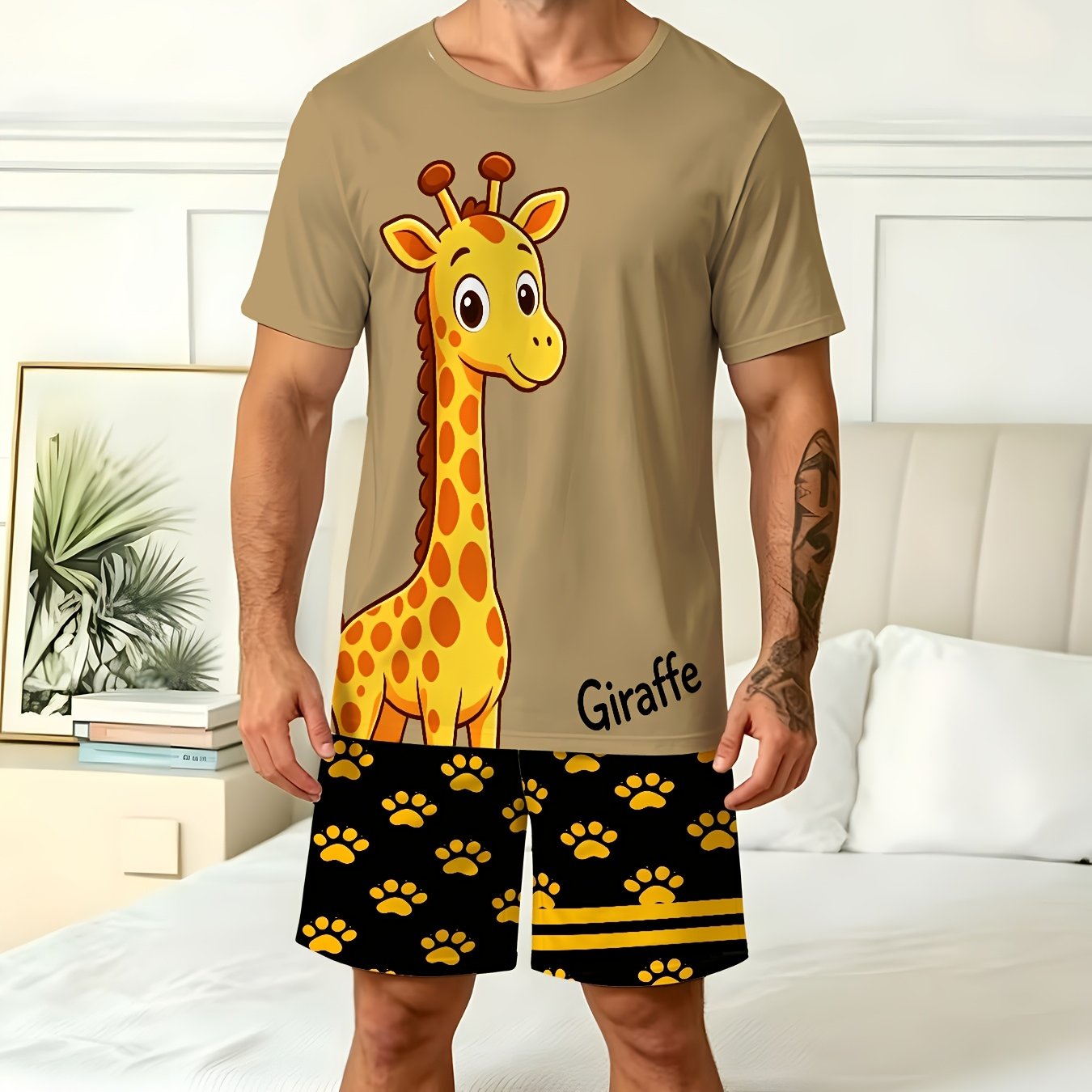 TEMU Men's Fashionable Casual Pajama Set For Spring, Summer, And Autumn - Short Sleeve And Shorts Comfortable 2pcs Pajamas