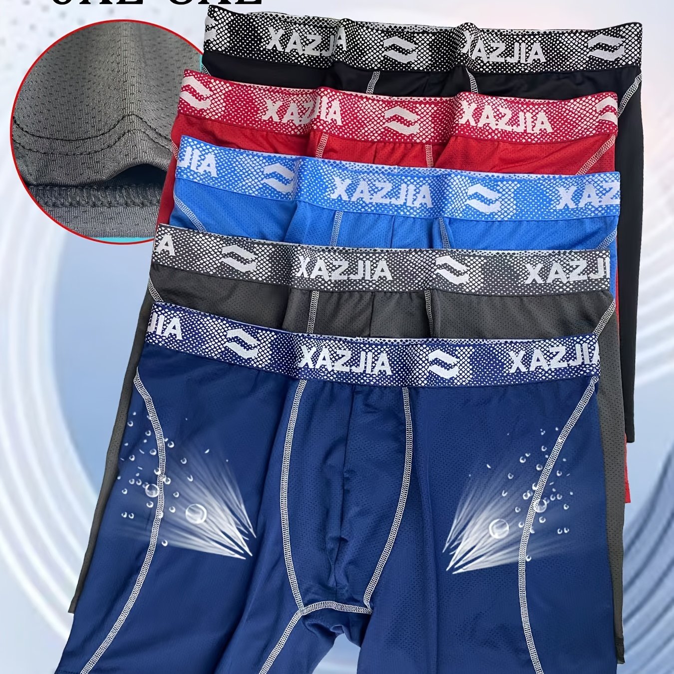 E-shop XAZJIA 5er-Pack gemischte PC, neuer Stil Übergröße Mesh-Boxershorts für Herren mit Gürtel in verschiedenen Farben, Boxerstil, lange Boxershorts