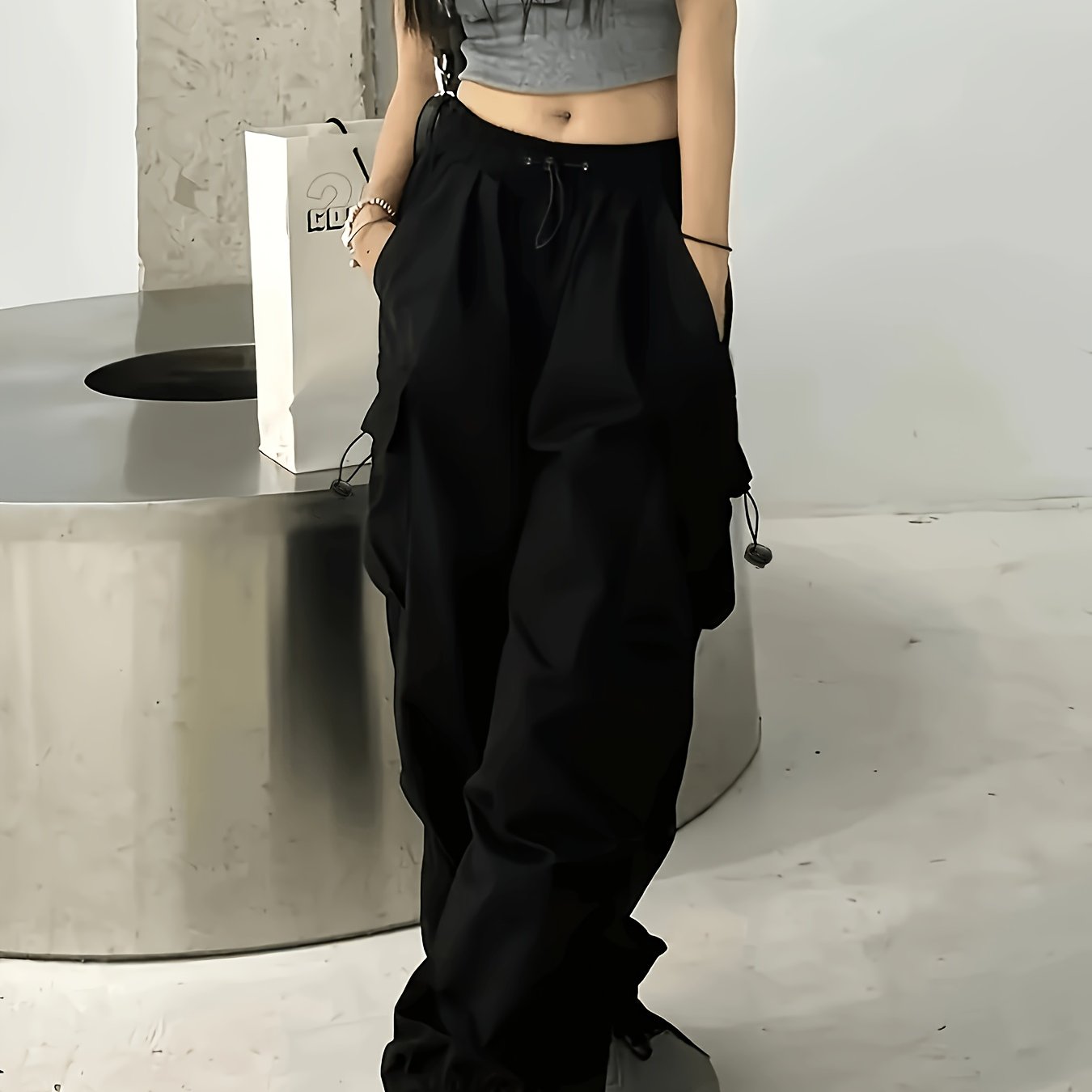 TEMU 1pc, /-waist Straight-leg Loose Wide-leg Fashion Casual Pants, American Workwear Style