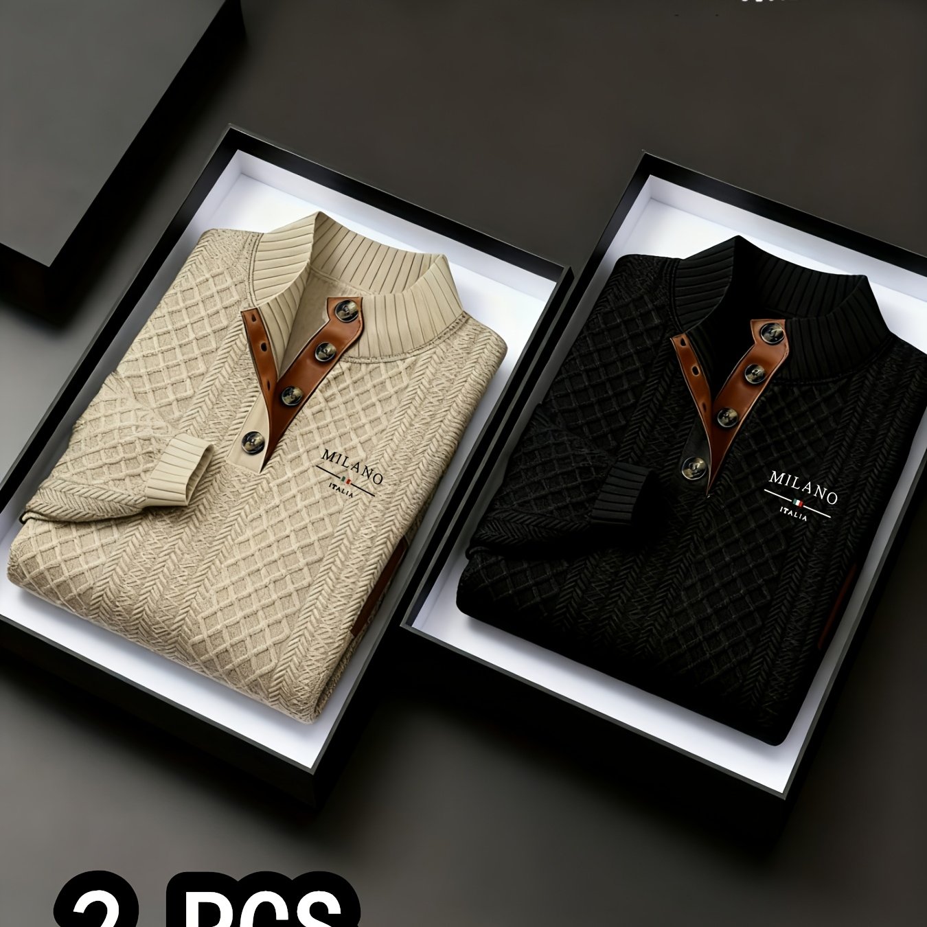 TEMU Men's Autumn/winter Christmas Stand Collar Jacquard Knit Sweater, In A 2pcs Set Or Single Piece. Made From Heavyweight 270g/m² Polyester Fiber