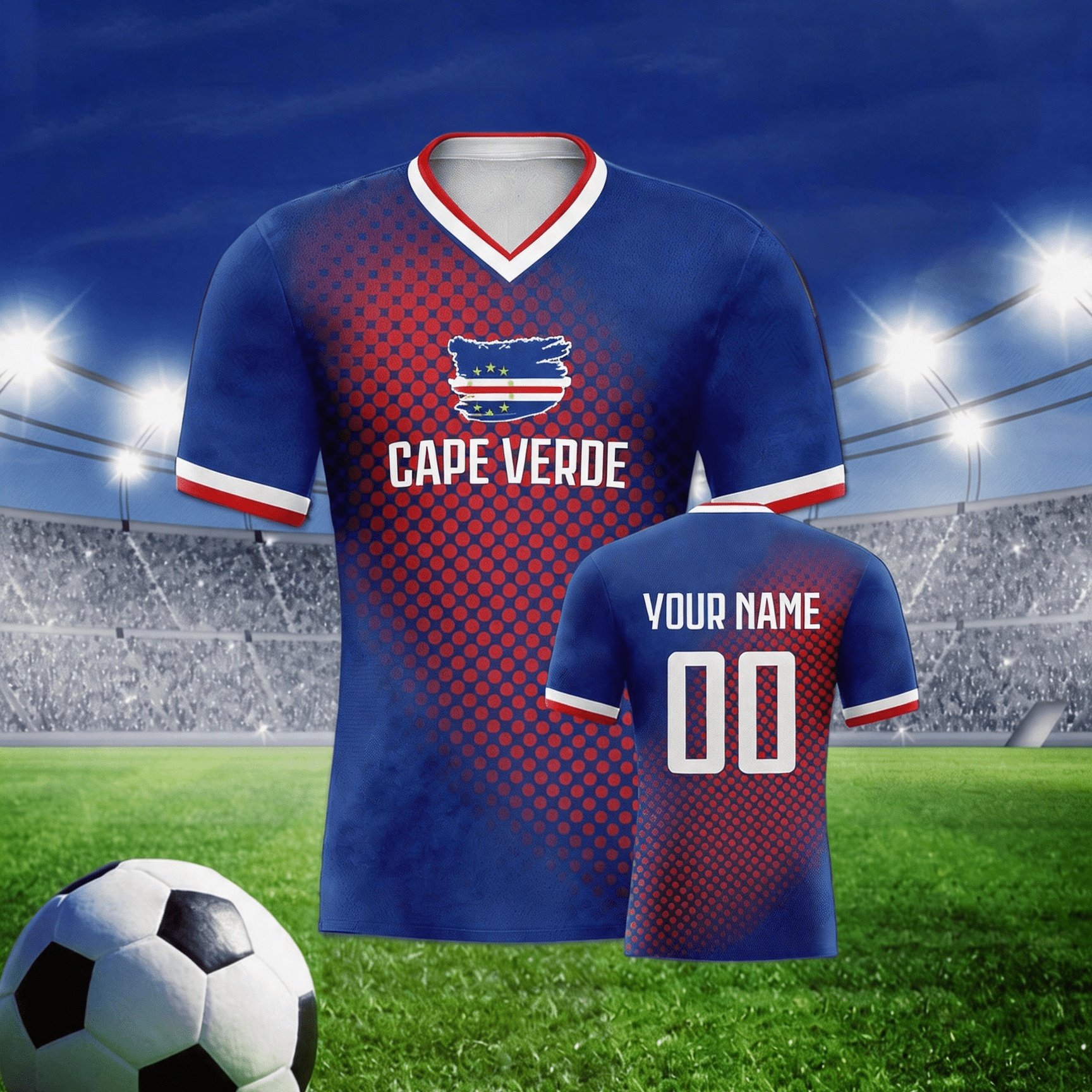 TEMU Gepersonaliseerd Kaapverdisch voetbalshirt voor heren, bedrukt, voetbalshirt met gepersonaliseerde naam en nummer, authentiek voetbalshirt,