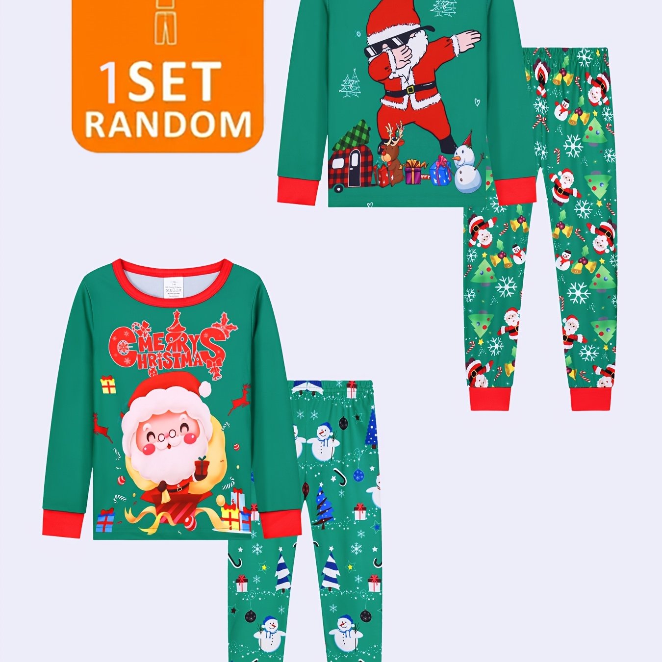 Image of [random 1 Set] Boys' Set, Christmas Santa Claus Set, Boys' Long Sleeve And Long Pants Set, Skin-friendly, Soft And Comfortable, Spring Summer Autumn Winter , Boys' Long Sleeve And Long Pants Set