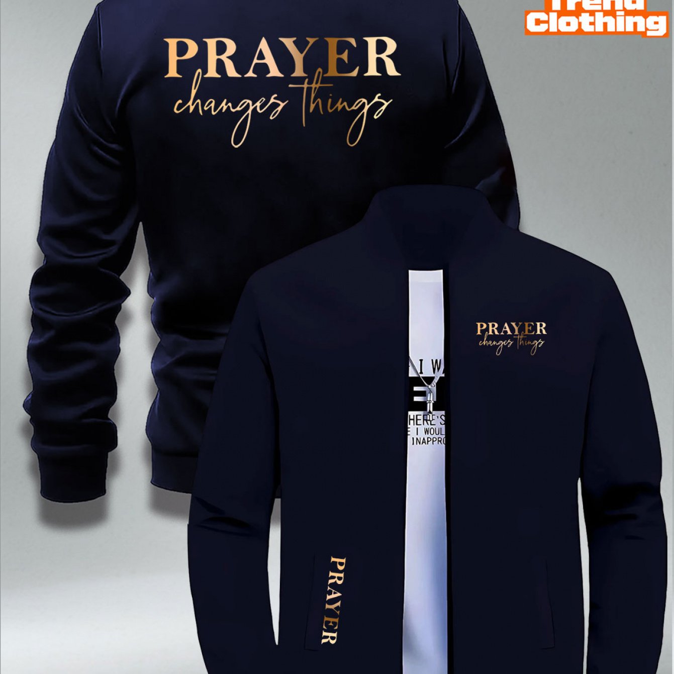 TEMU Things" Gold-embossed Collar Jacket | Christian Cultural Style, Suitable For Church Events / Everyday , Conveying The Of " Everything