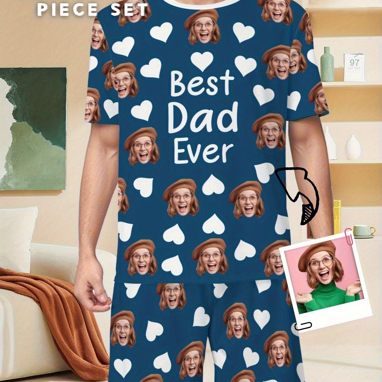 TEMU Men's Summer Short Sleeve Pajama Set, Two-piece Top And Shorts, Father's Day, Mother's Day, Day Gift Custom Casual Wear