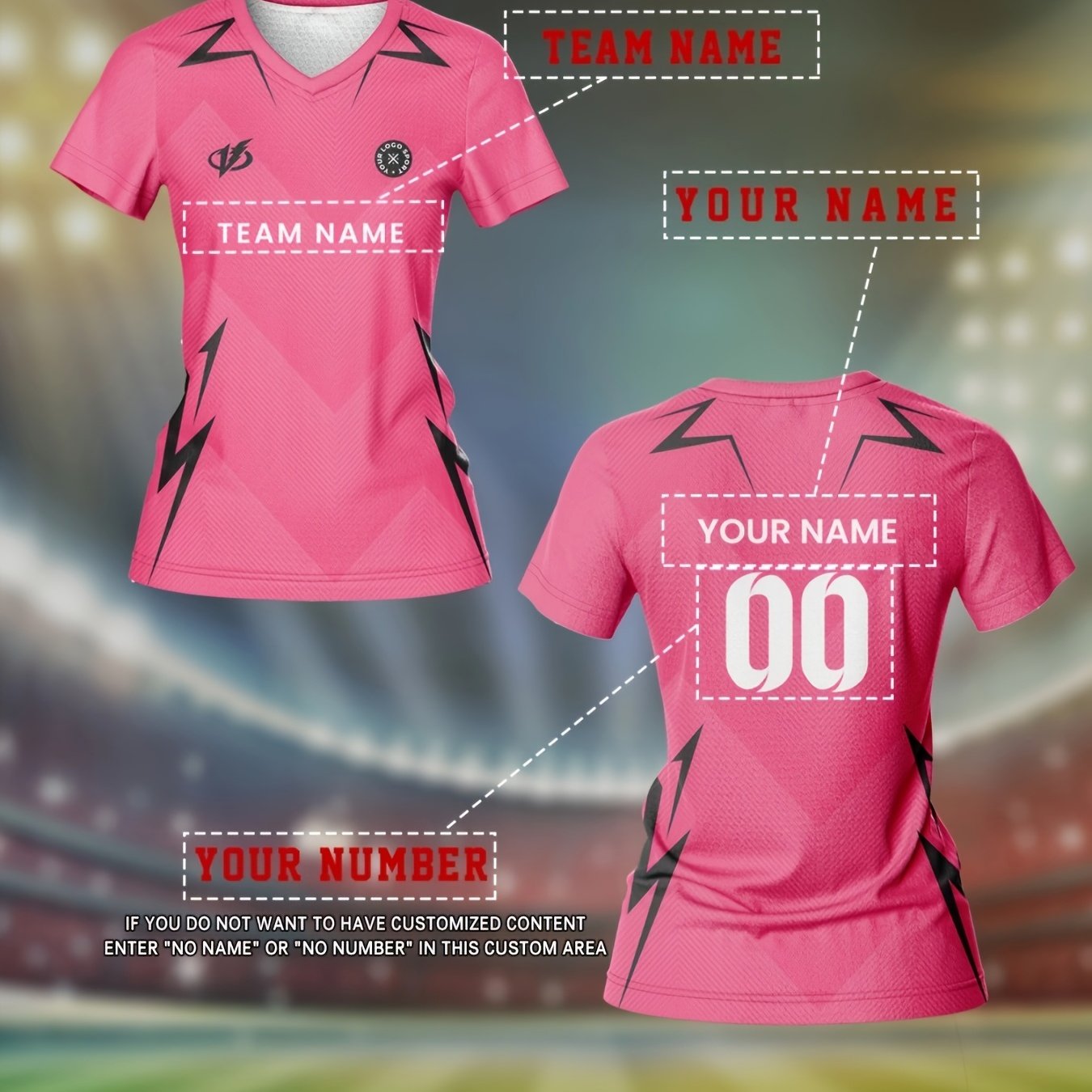 TEMU 2025 Custom Women's V-neck Soccer Jersey - Breathable, Quick-dry Moisture-wicking Fabric, Personalized Name And Number, Geometric Lightning ,