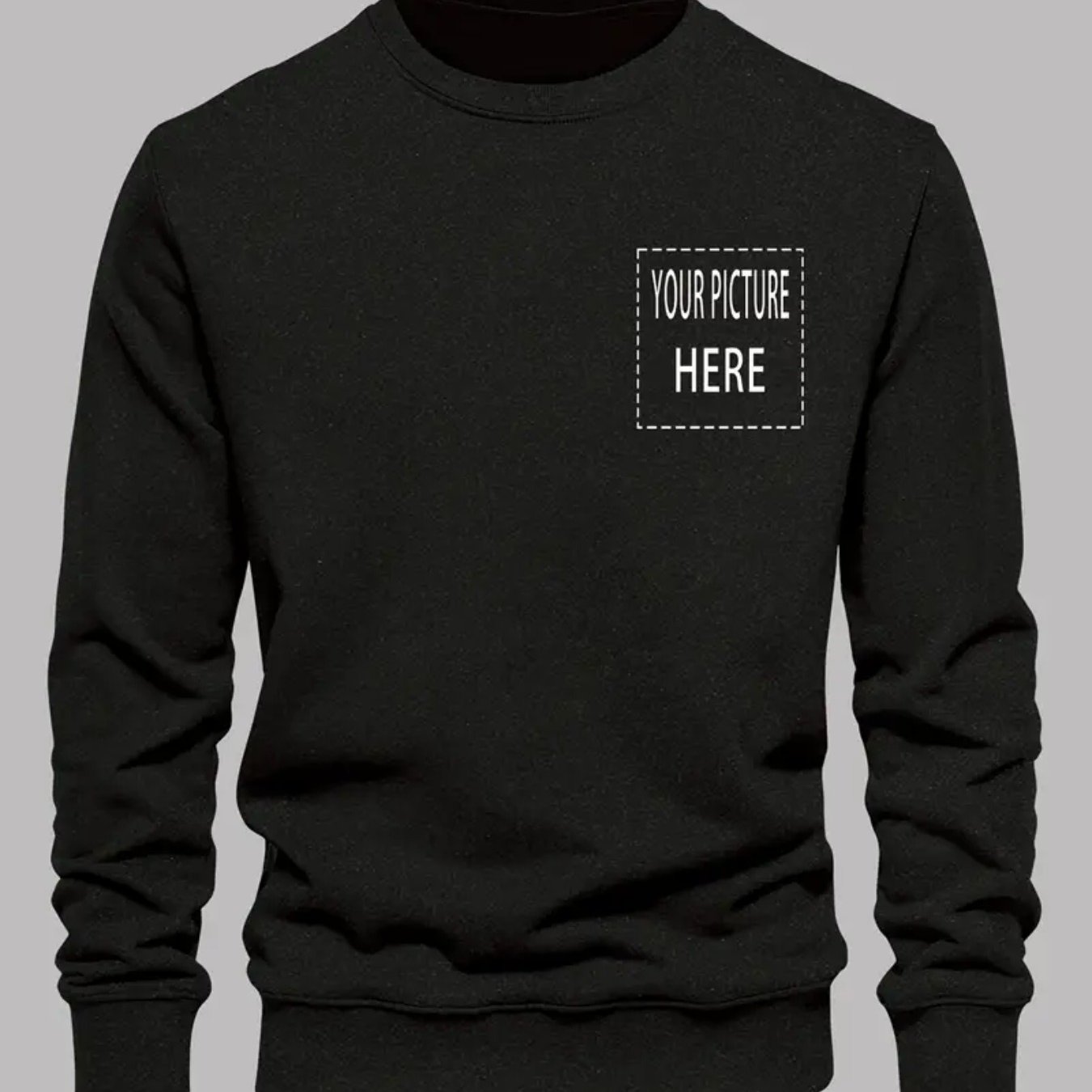 TEMU Custom Men's Chest Flower Oversized Sweatshirt Round Neck Sweater - Casual Long Sleeve Pullover, Photo Personalization , Easy Design, Durable
