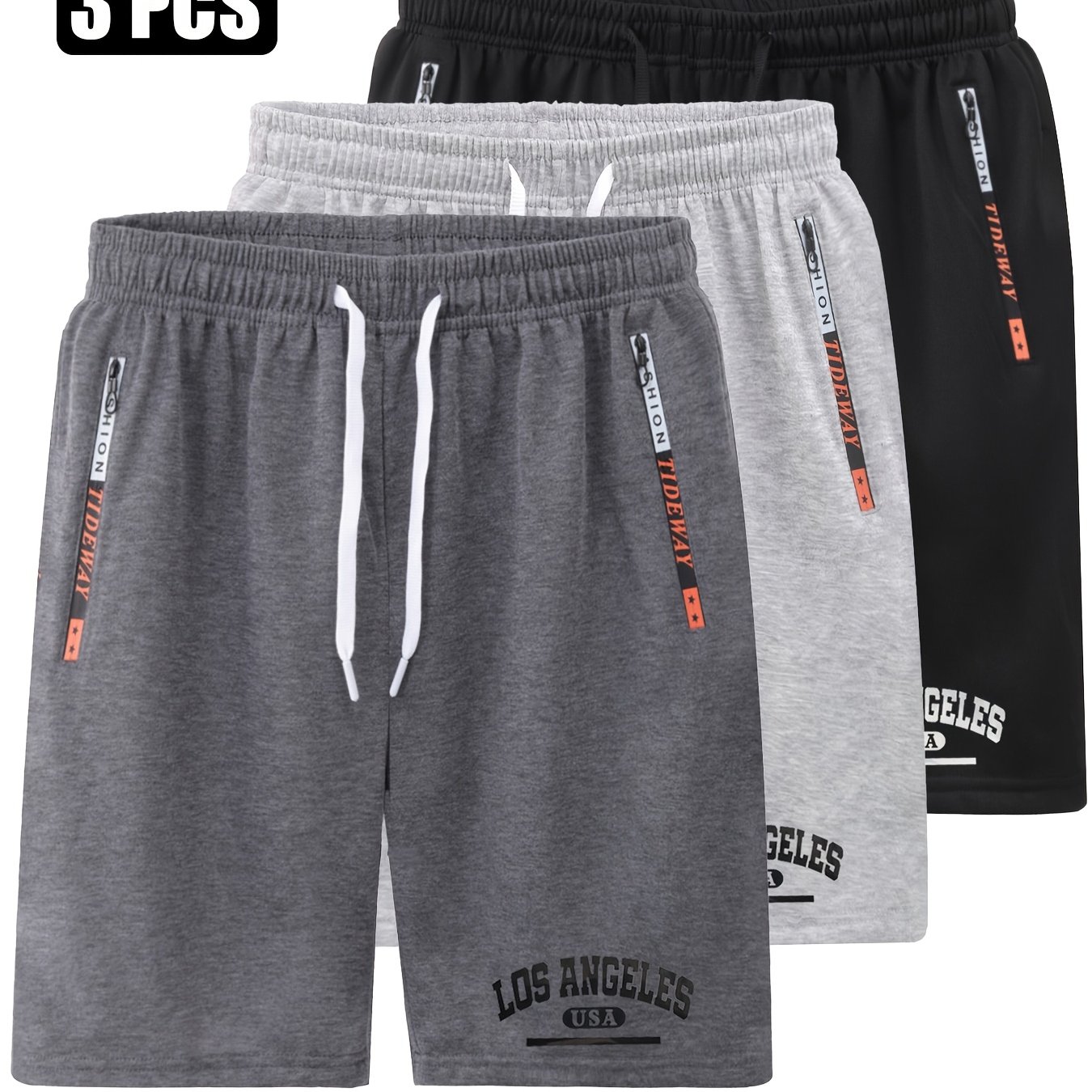 TEMU 3pcs Men's Spring/summer Casual Shorts, Athletic Shorts With Zippered Pockets, Stretch Fabric, Beach Shorts, Running Shorts