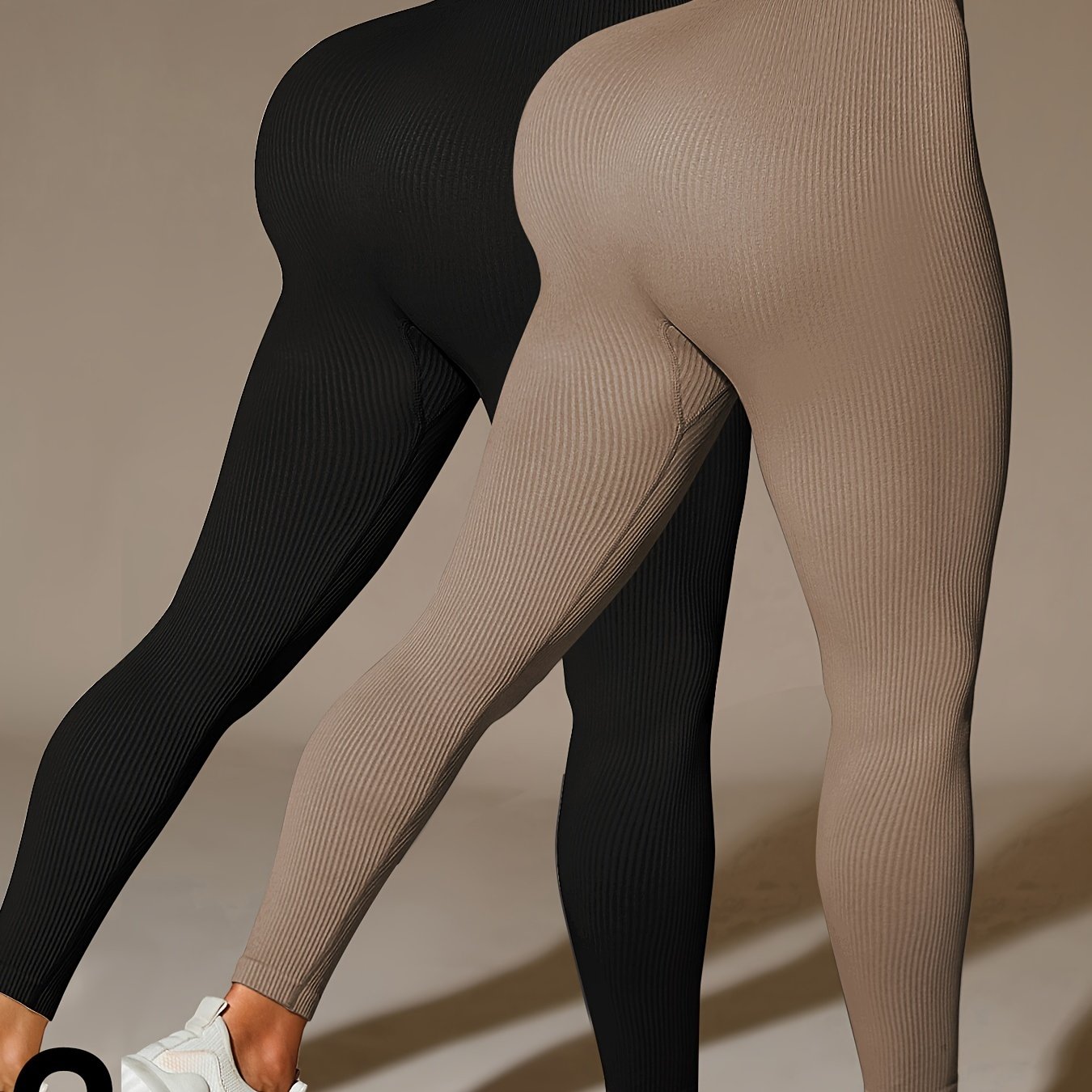 Image of 2pcs Multi-piece Thickened Autumn Women' High-waisted Sports Cycling Fashion Leisure Solid Rib Thickened Leggings Sweatpants Yoga Leggings, Women's Activewear